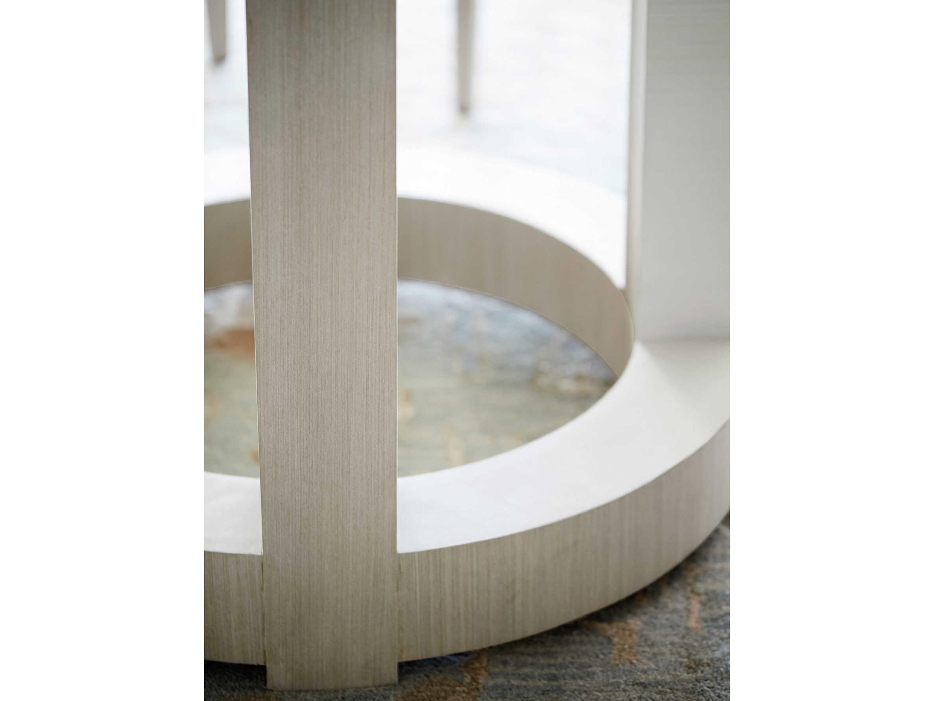 Bernhardt Axiom Round Glass Linear Gray White Dining Table