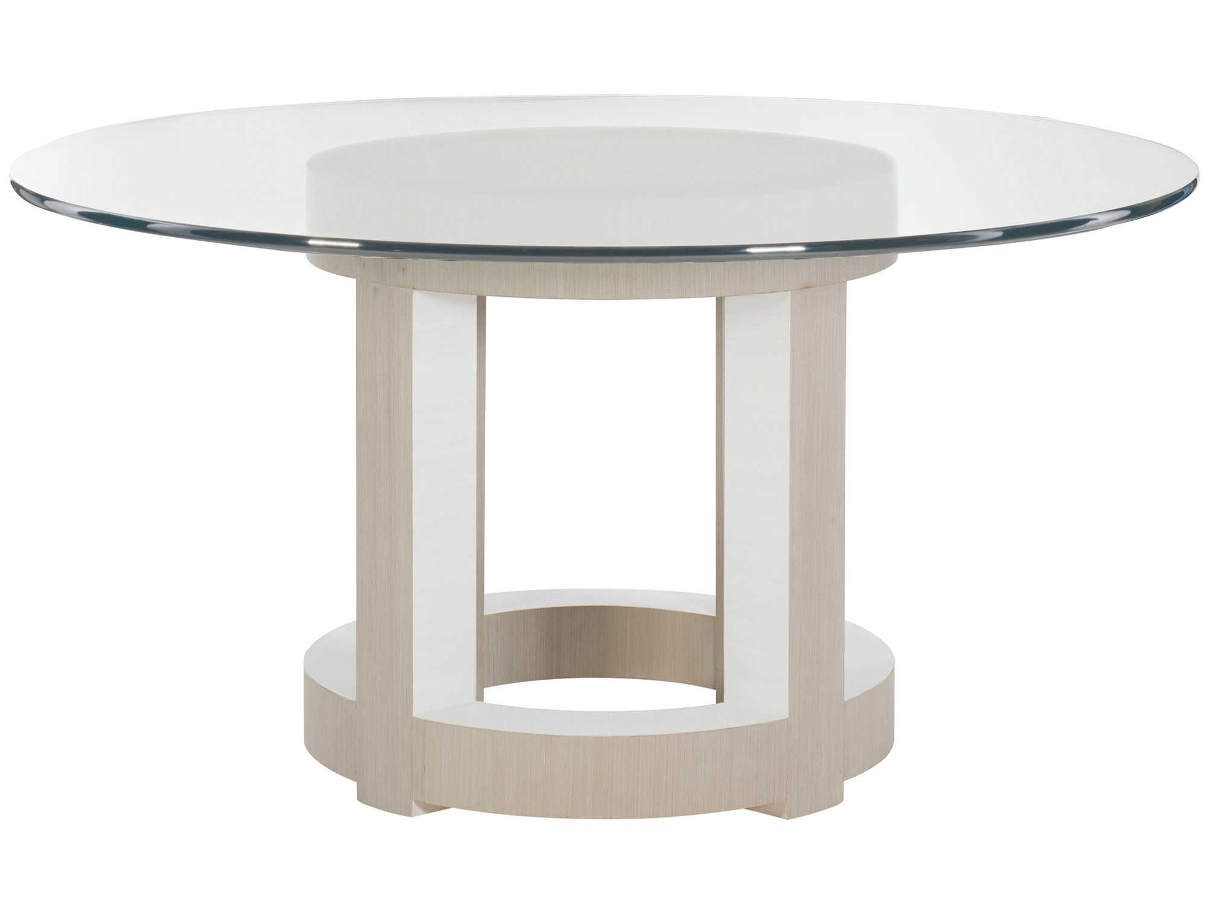 Bernhardt Axiom Round Glass Linear Gray White Dining Table