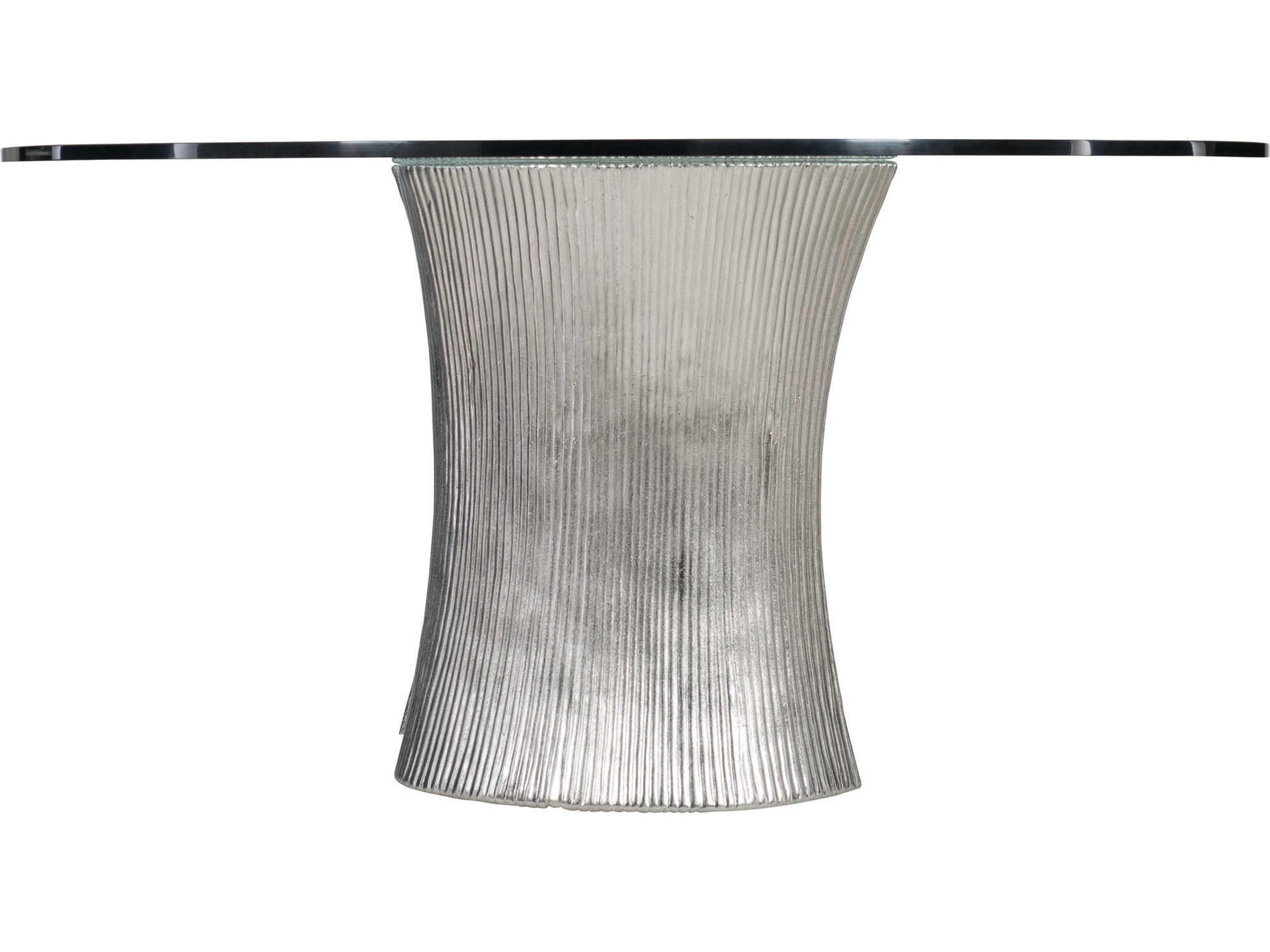 Bernhardt Interiors Serpentine Round Glass Bright Nickel Dining Table