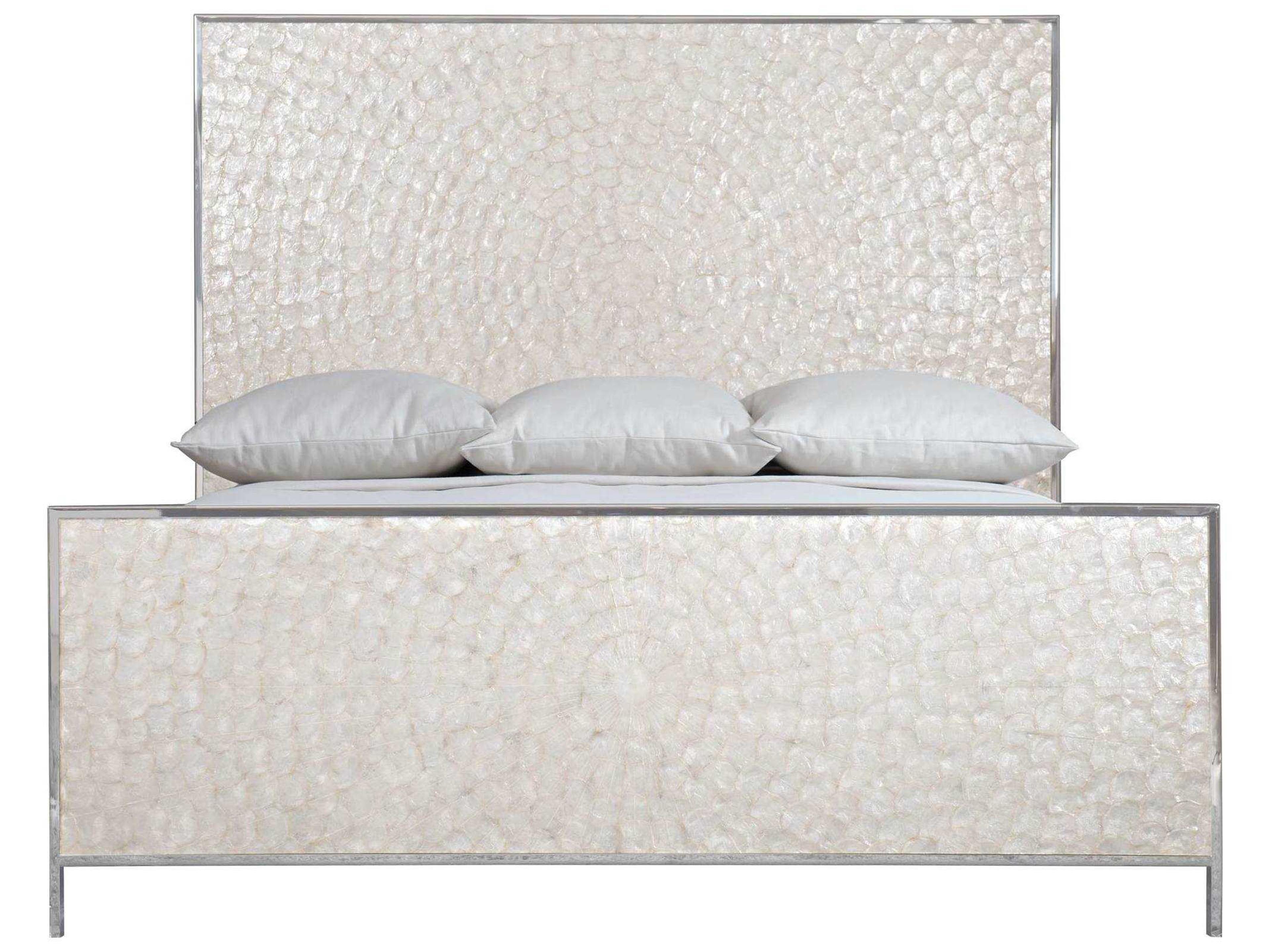 Bernhardt Interiors Helios Capiz Shell Polished Stainless Steel White Hardwood King Panel Bed