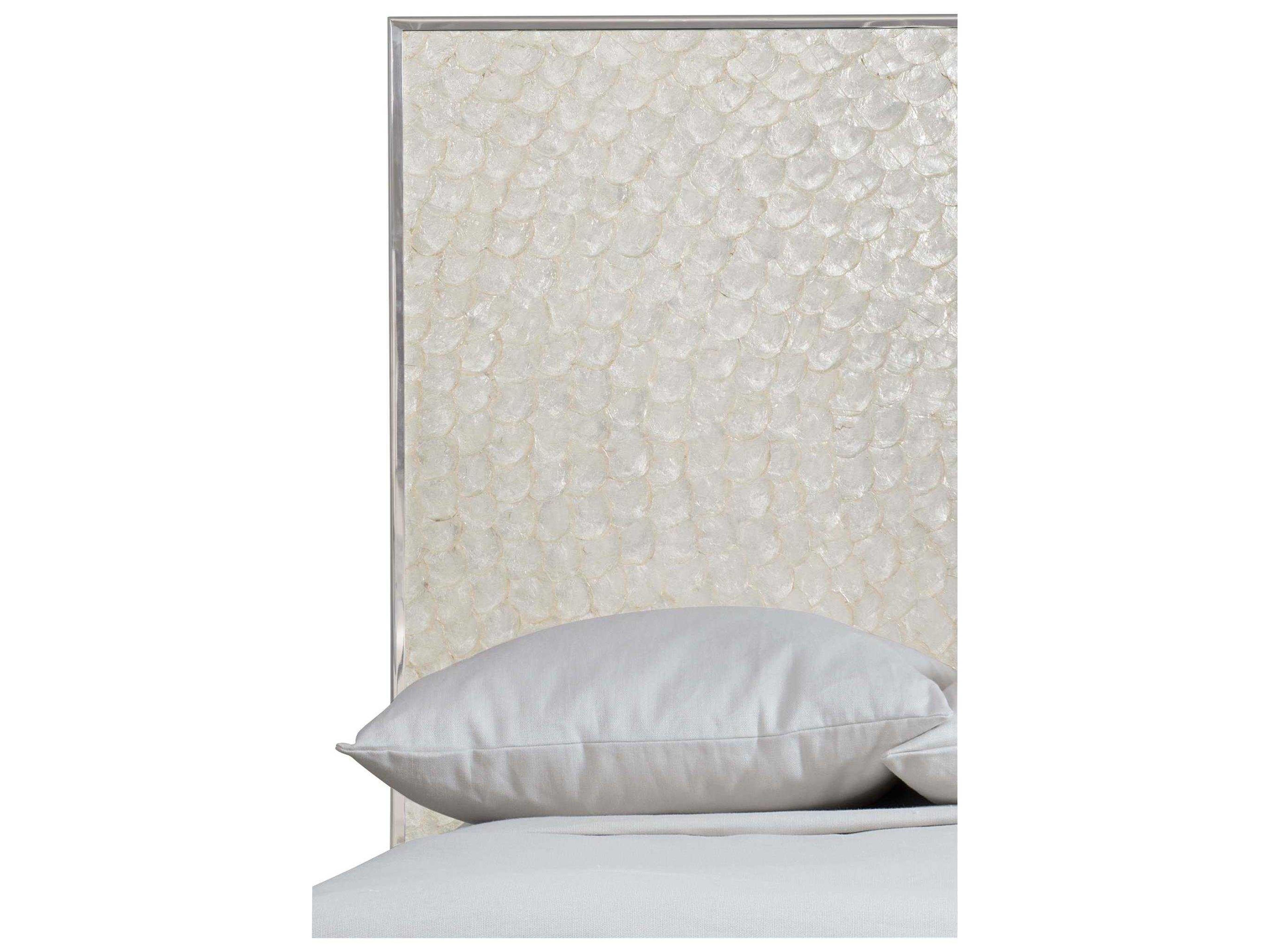 Bernhardt Interiors Helios Capiz Shell Polished Stainless Steel White Hardwood King Panel Bed
