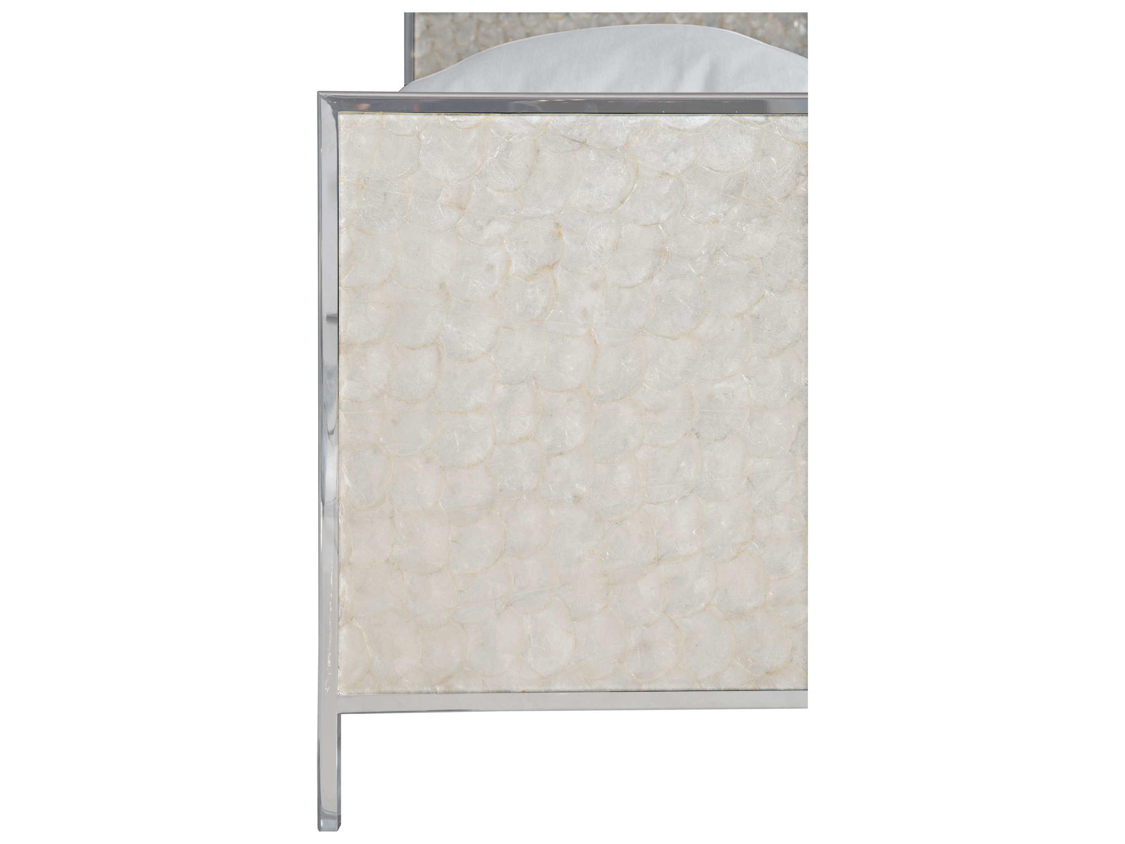 Bernhardt Interiors Helios Capiz Shell Polished Stainless Steel White Hardwood King Panel Bed