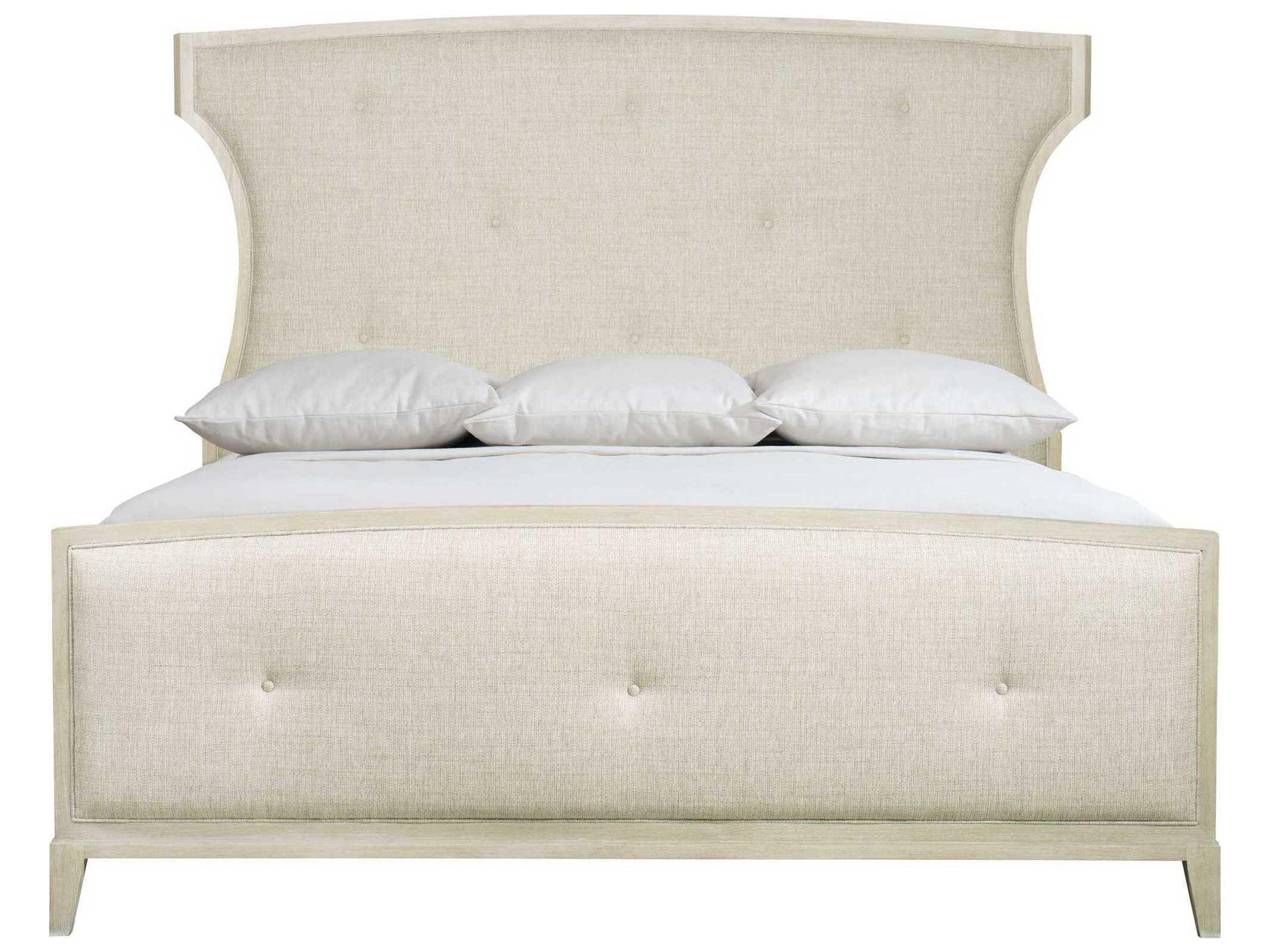 Bernhardt East Hampton Cerused Linen White Ash Wood Upholstered King Panel Bed