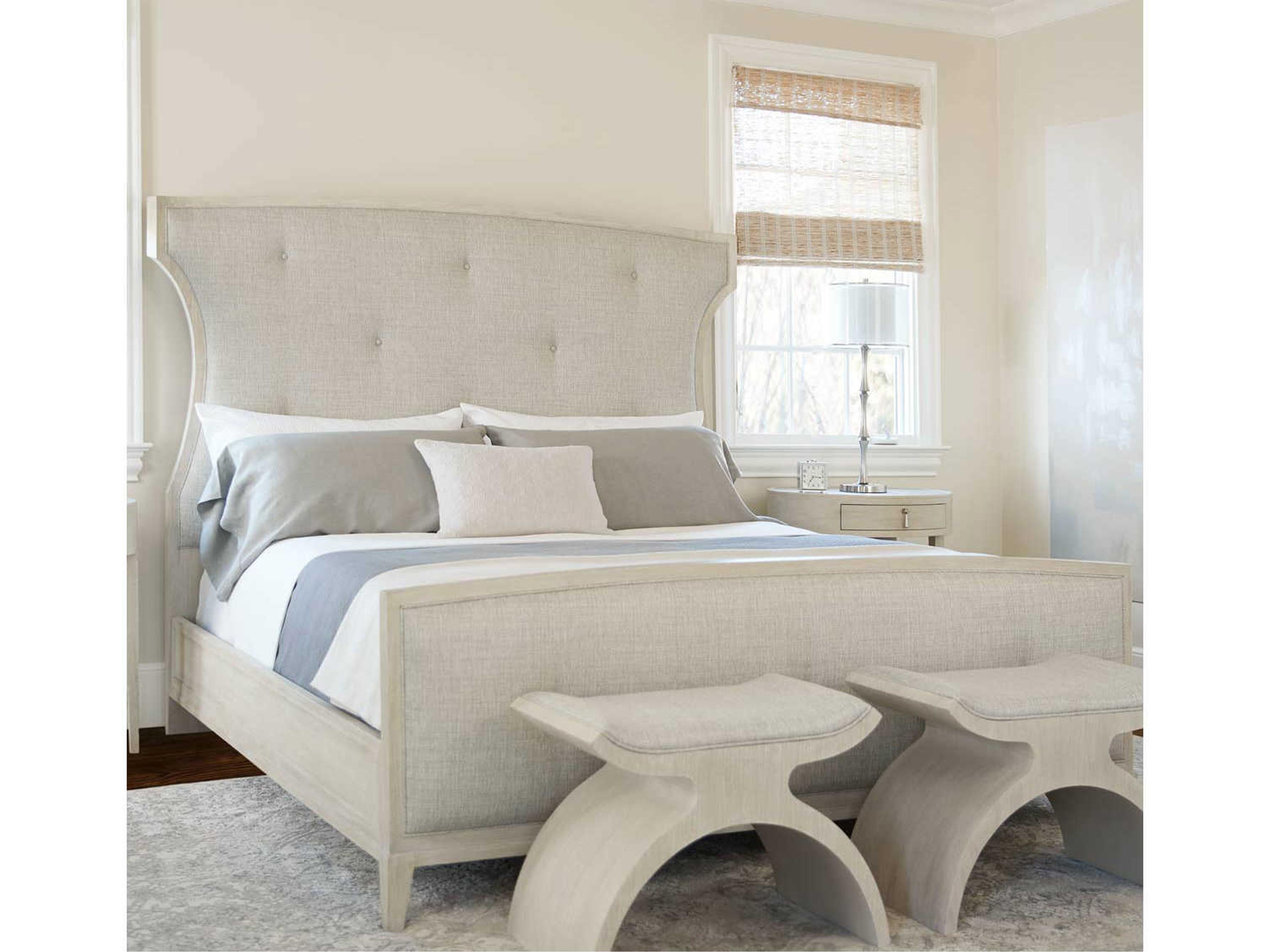 Bernhardt East Hampton Cerused Linen White Ash Wood Upholstered King Panel Bed