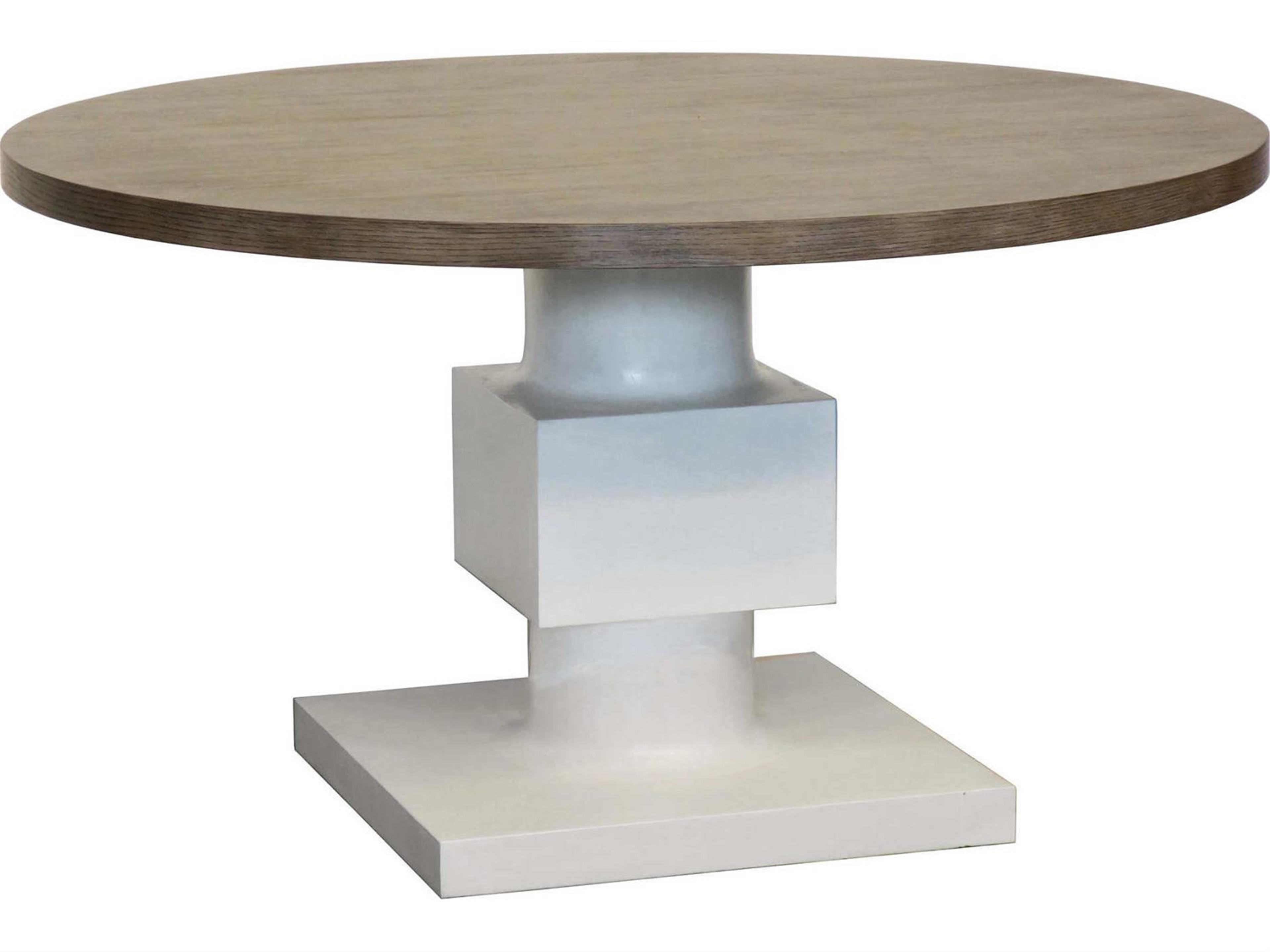 Bernhardt Interiors Newberry Round Wood Rustic Gray White Plaster Dining Table