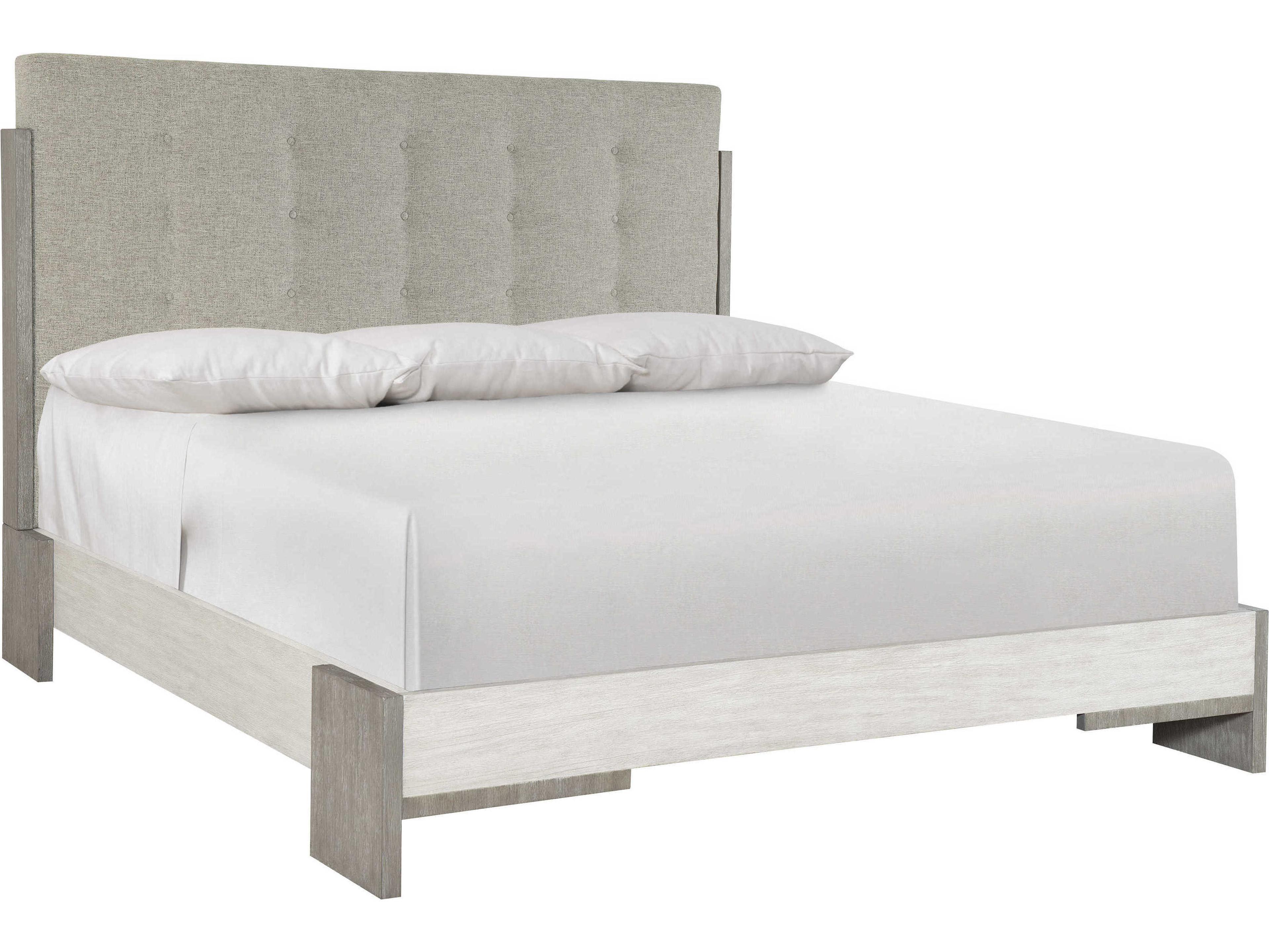 Foundations Linen Light Shale Gray Upholstered California King Panel Bed
