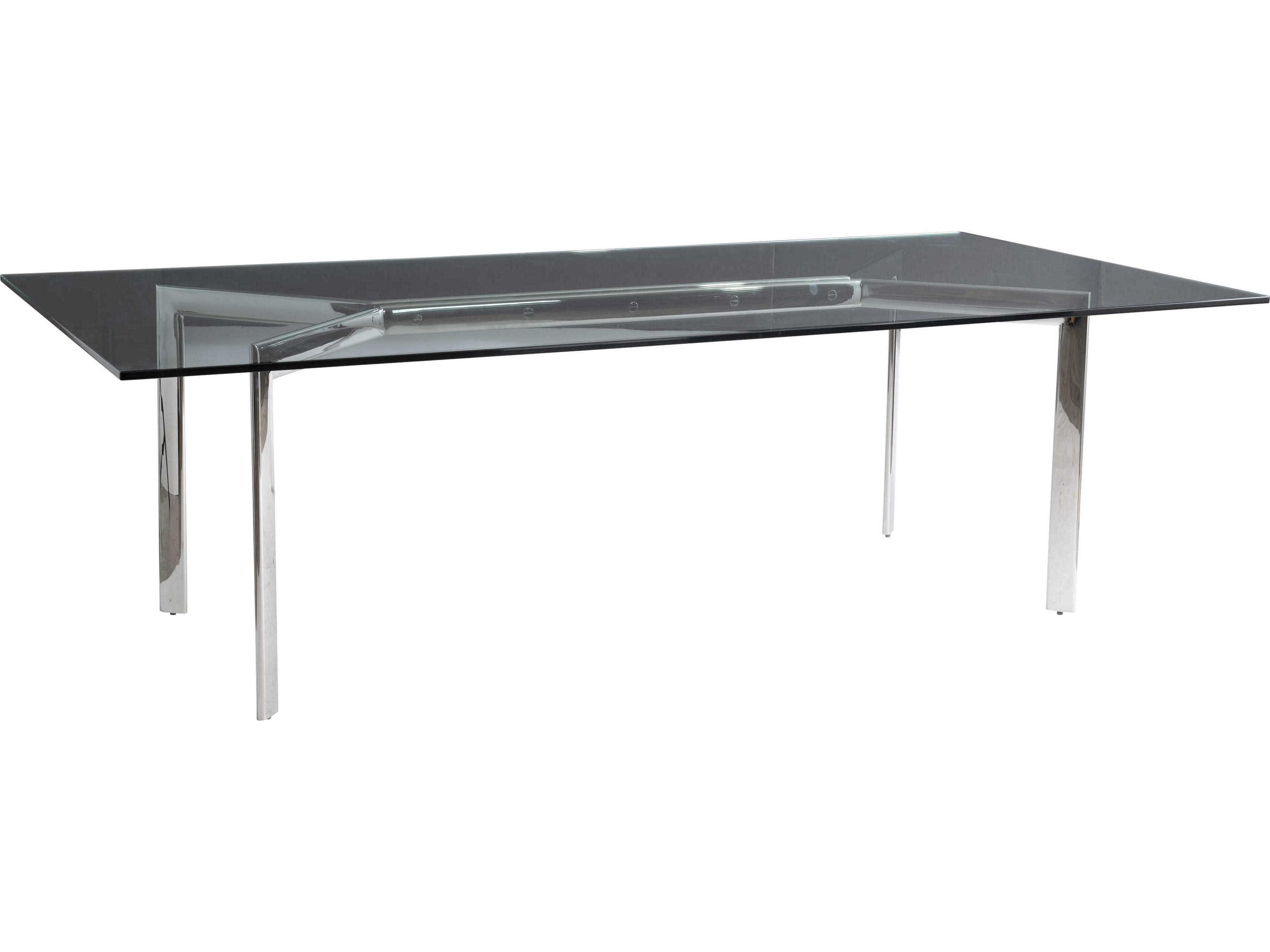 Cristobal Rectangular Glass Polished Stainless Steel Dining Table
