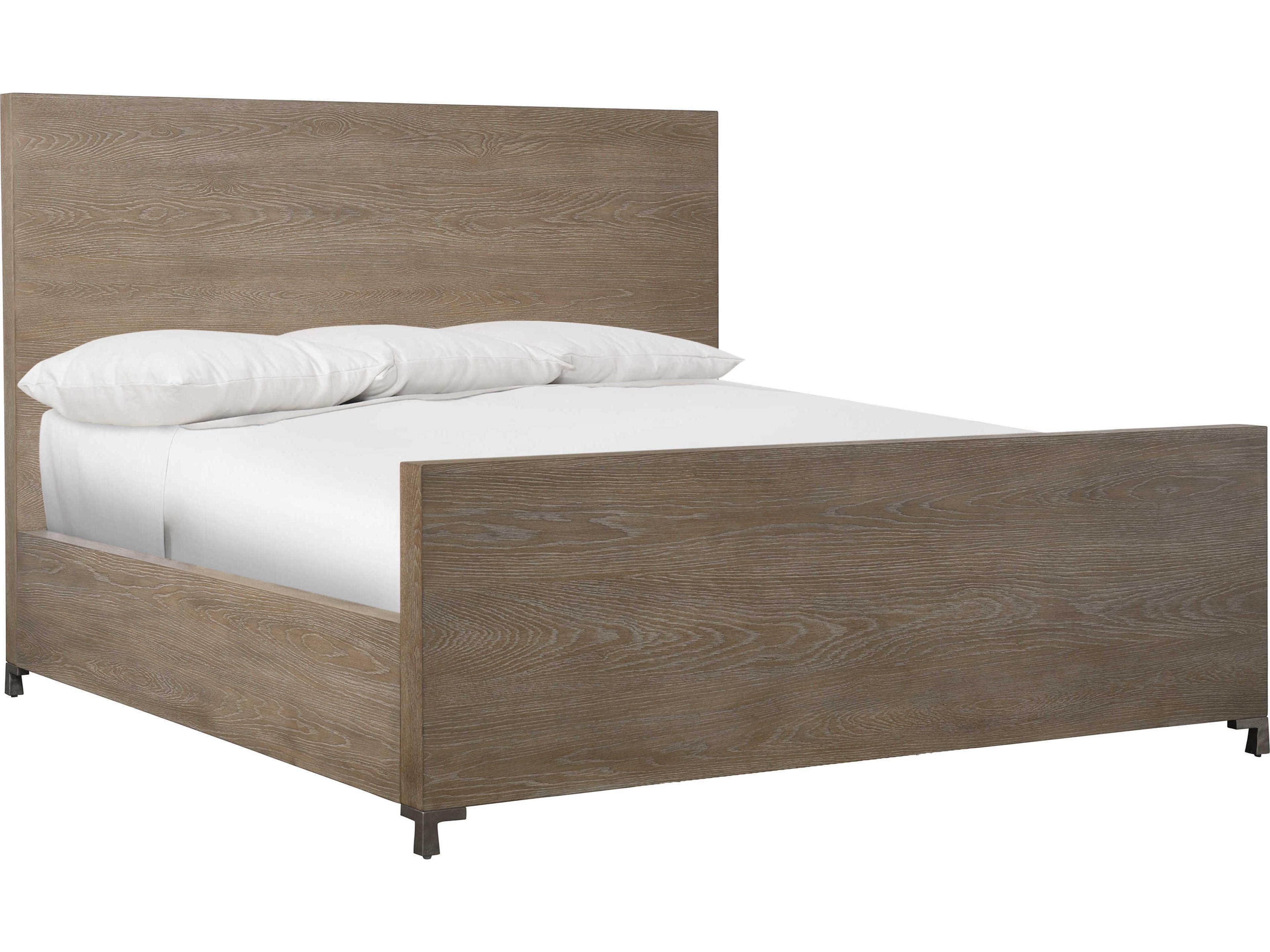 Aventura Marcona Frosted Nickel Brown Wood King Panel Bed