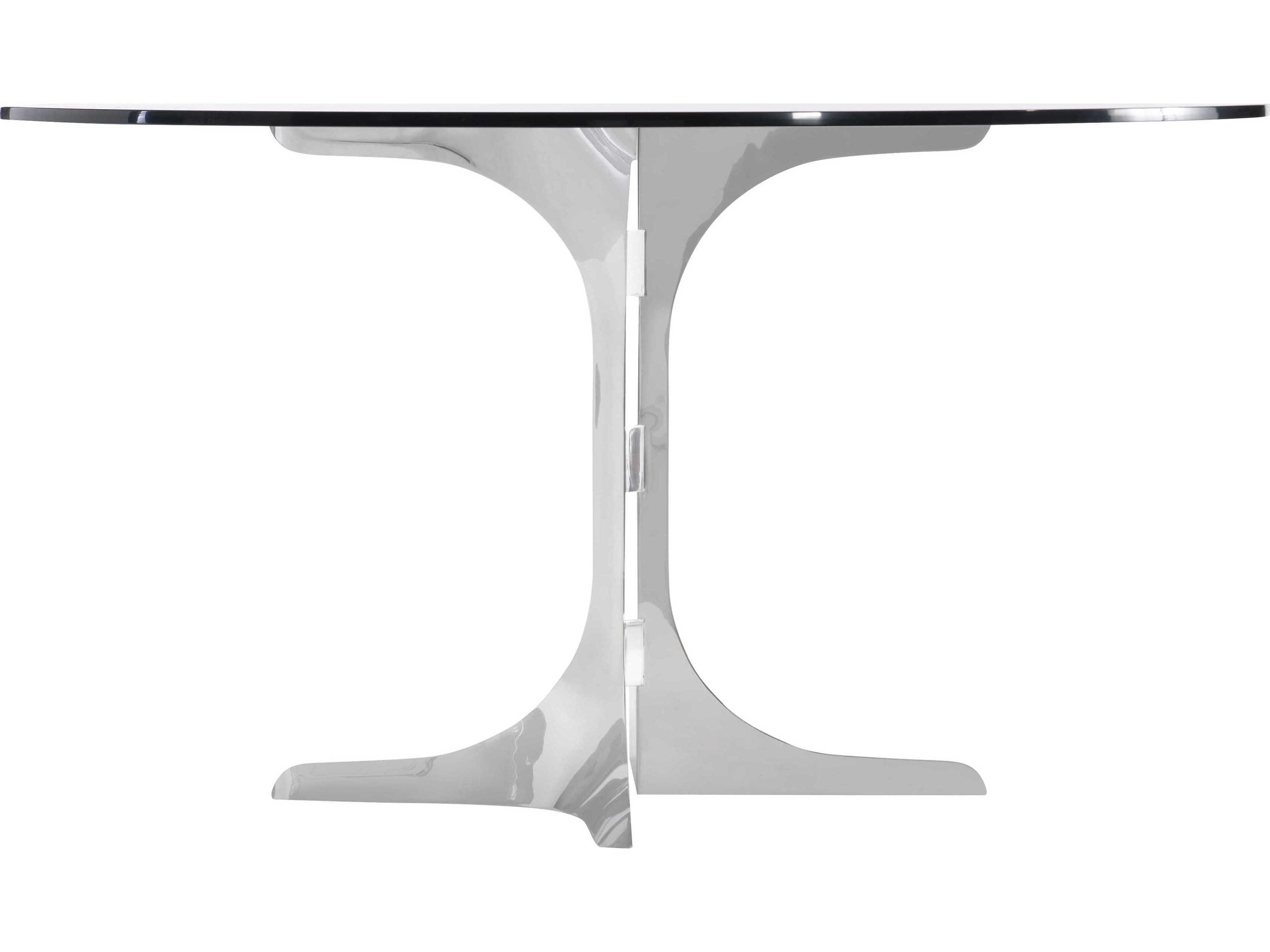 Bernhardt Nova Round Glass Polished Stainless Steel Dining Table