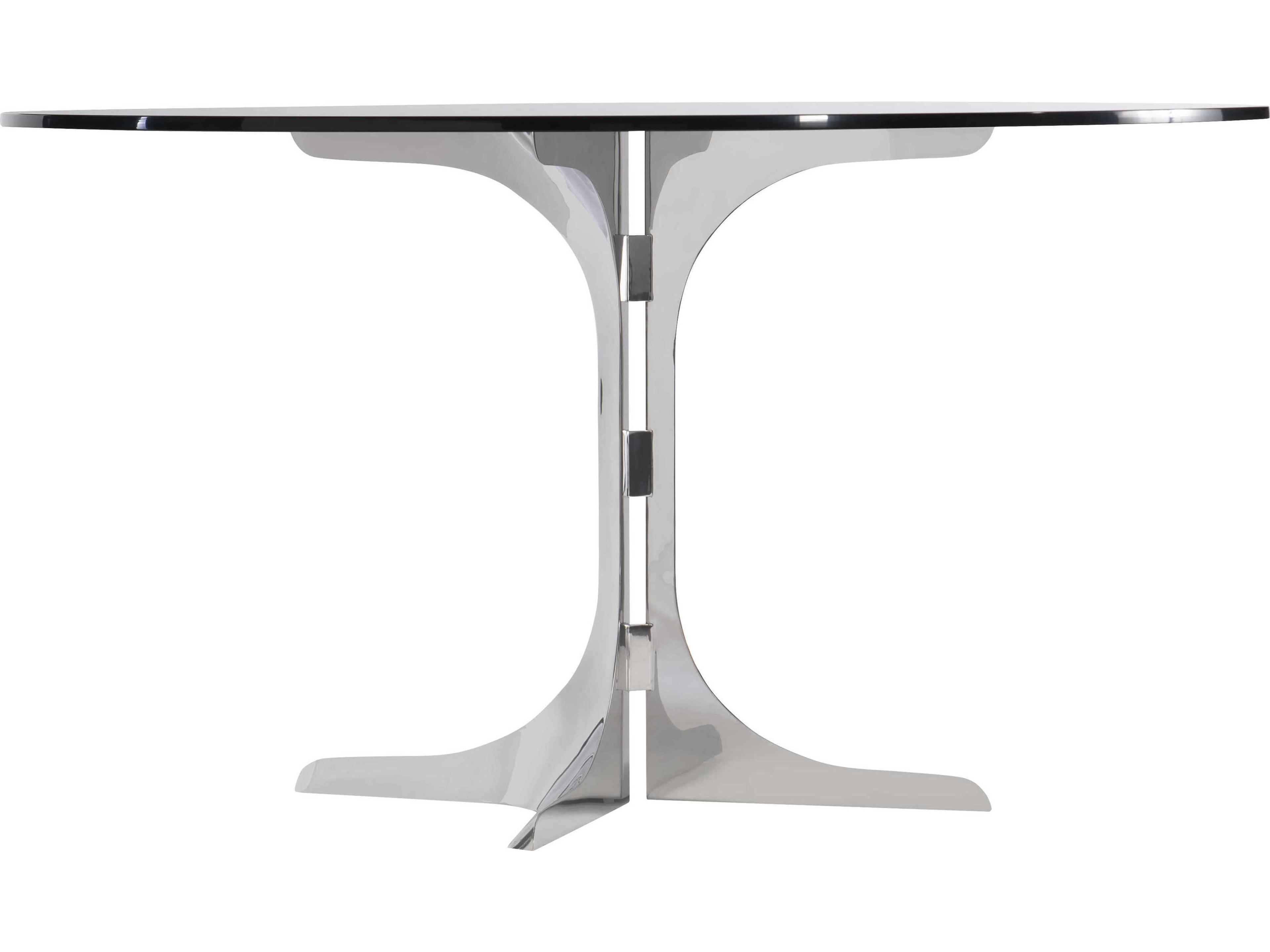 Bernhardt Nova Round Glass Polished Stainless Steel Dining Table