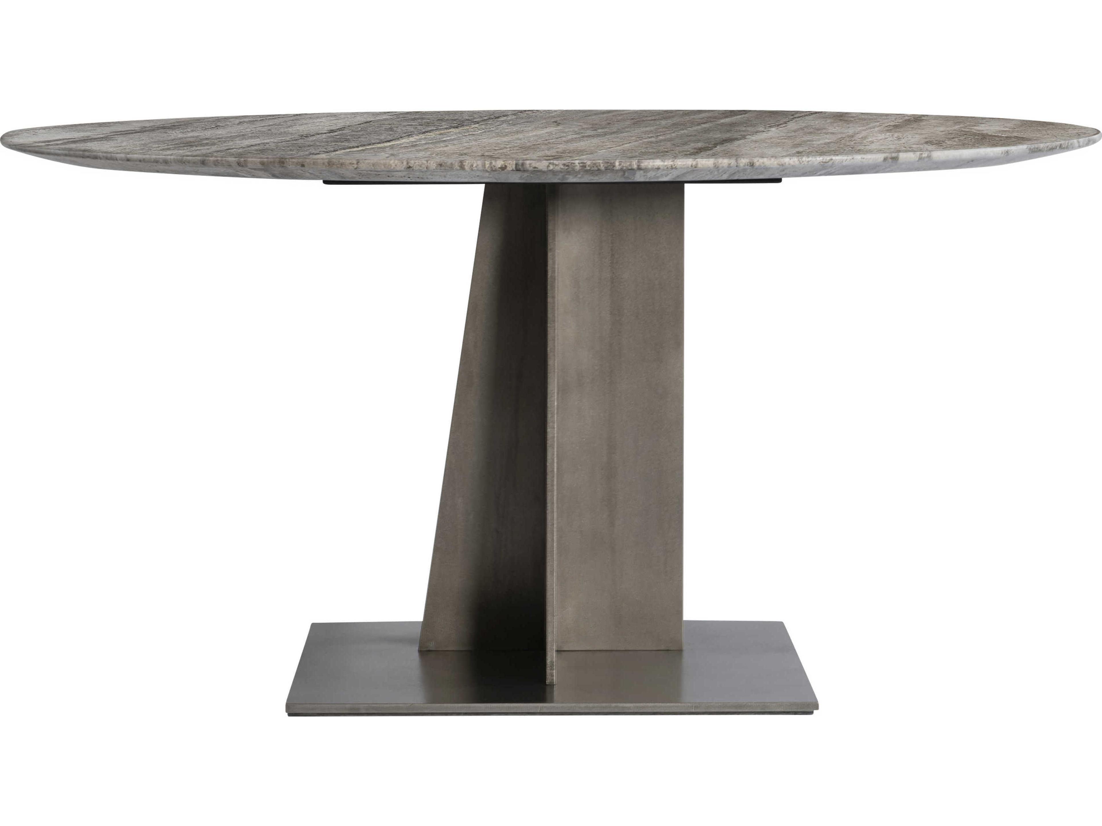 Interiors Equis Round Honed Silver Travertine Stone Graphite Dining Table