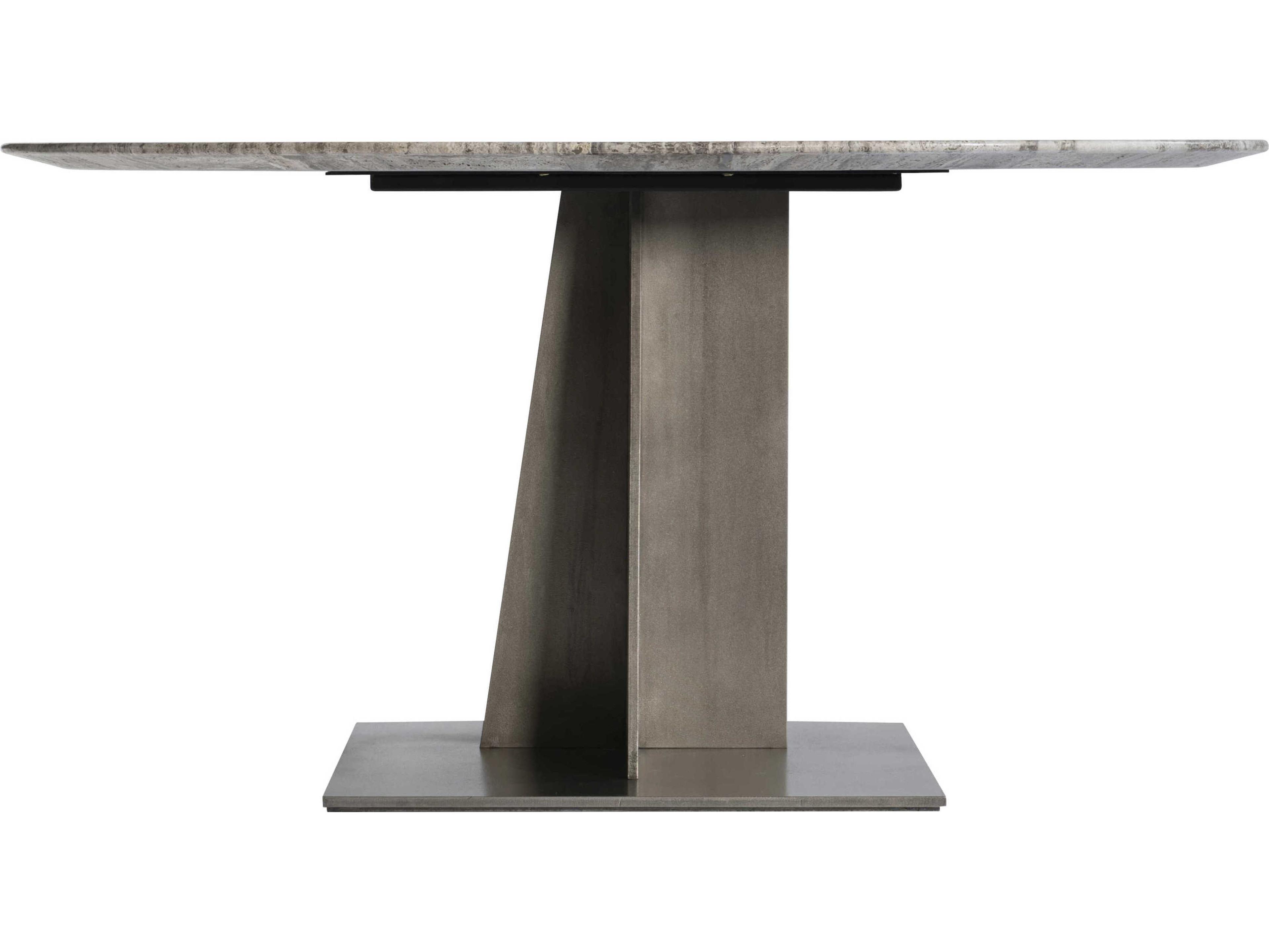 Bernhardt Interiors Equis Round Honed Silver Travertine Stone Graphite Dining Table