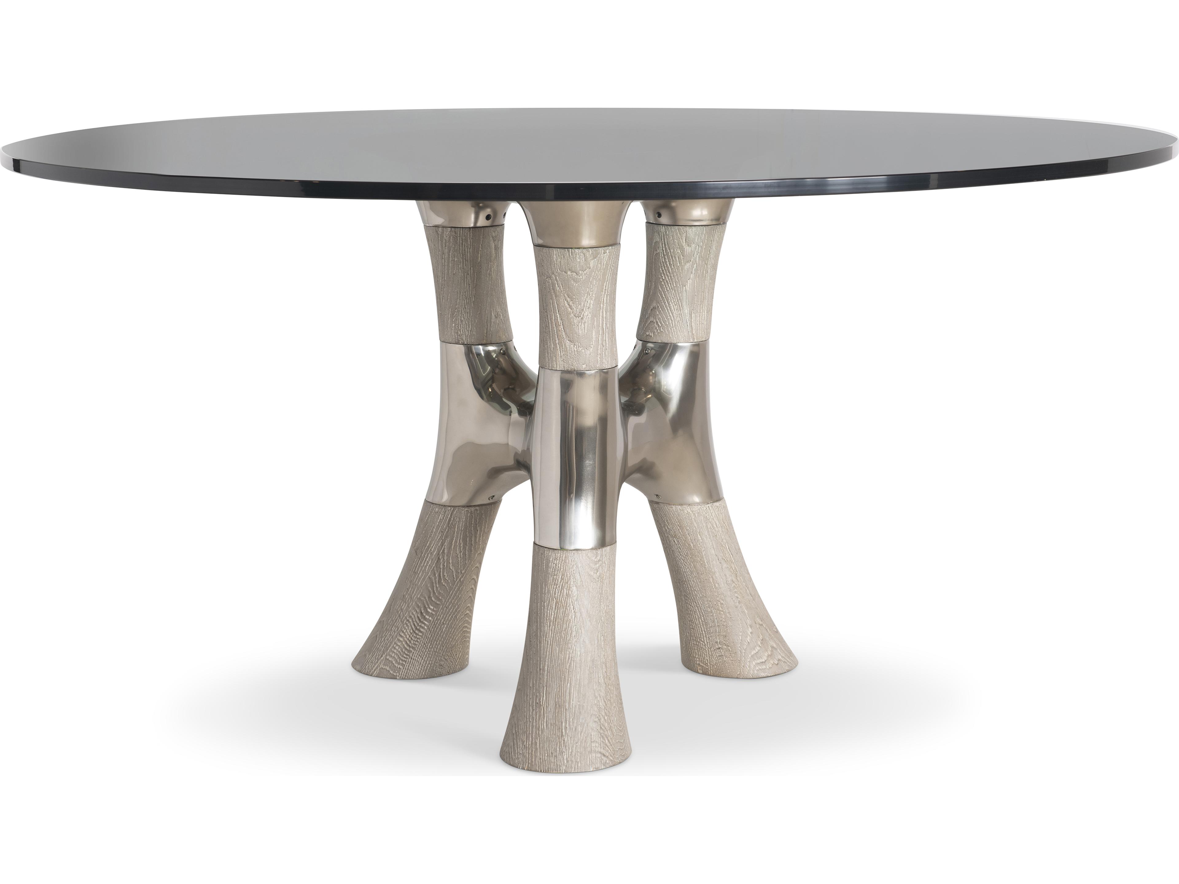 Dalton Round Glass Greige Dining Table