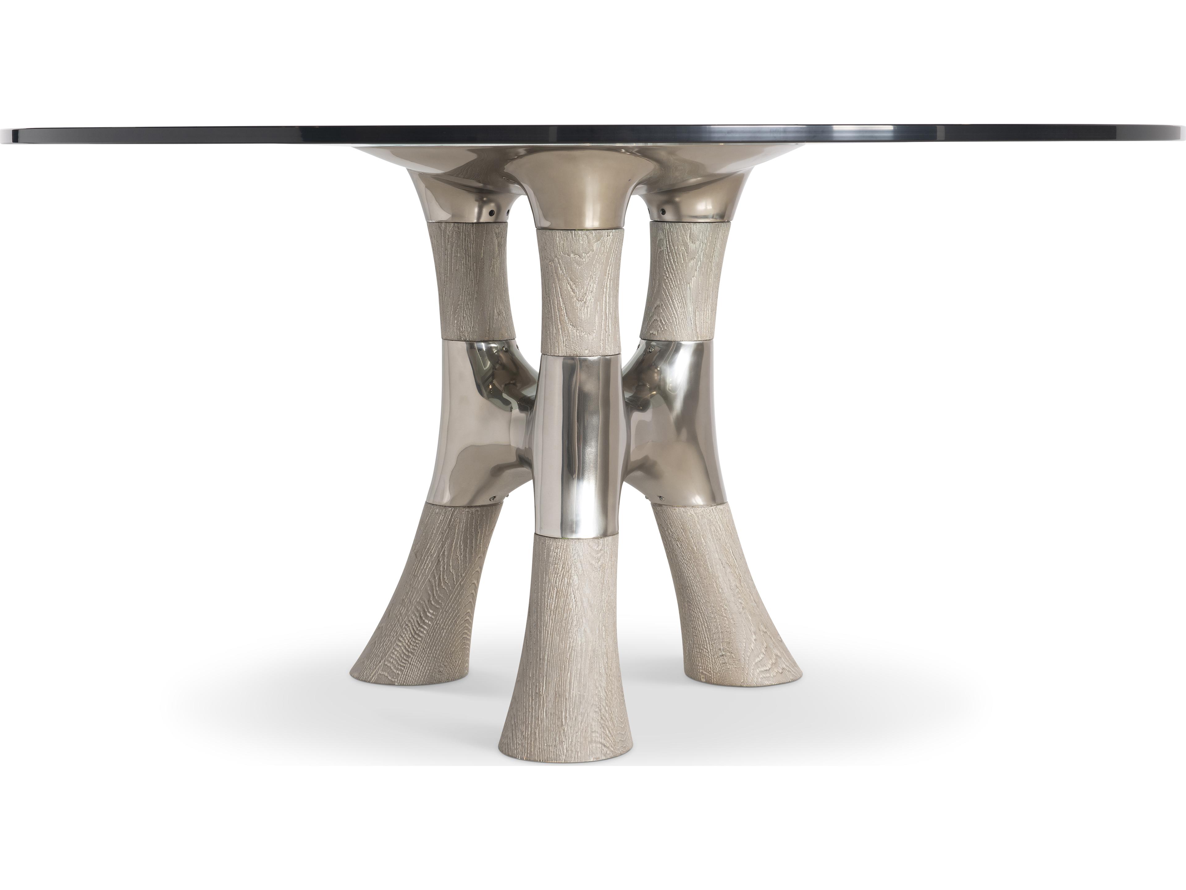 Bernhardt Dalton Round Glass Greige Dining Table