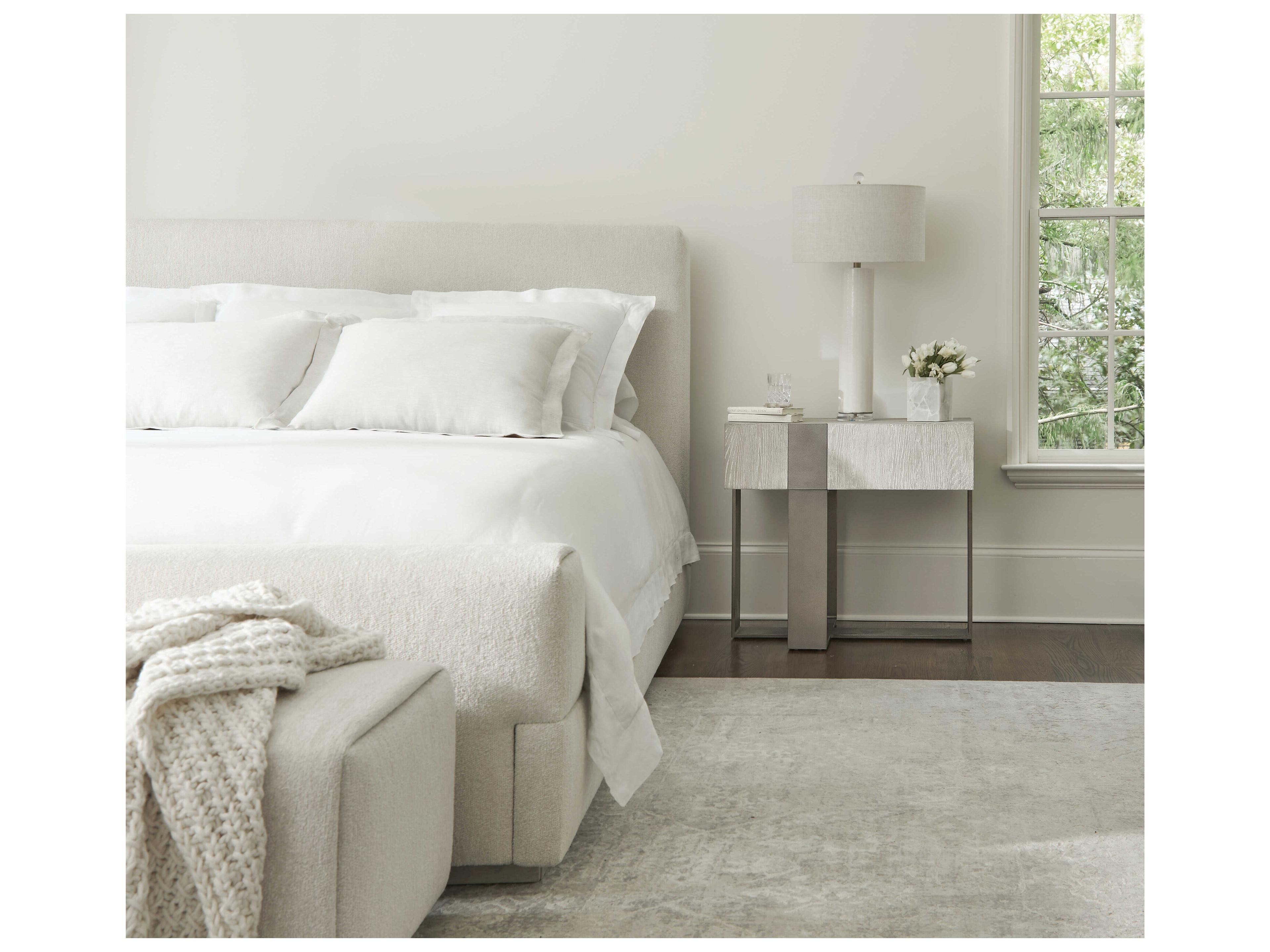 Bernhardt Tempo Beige Oak Wood Upholstered King Panel Bed