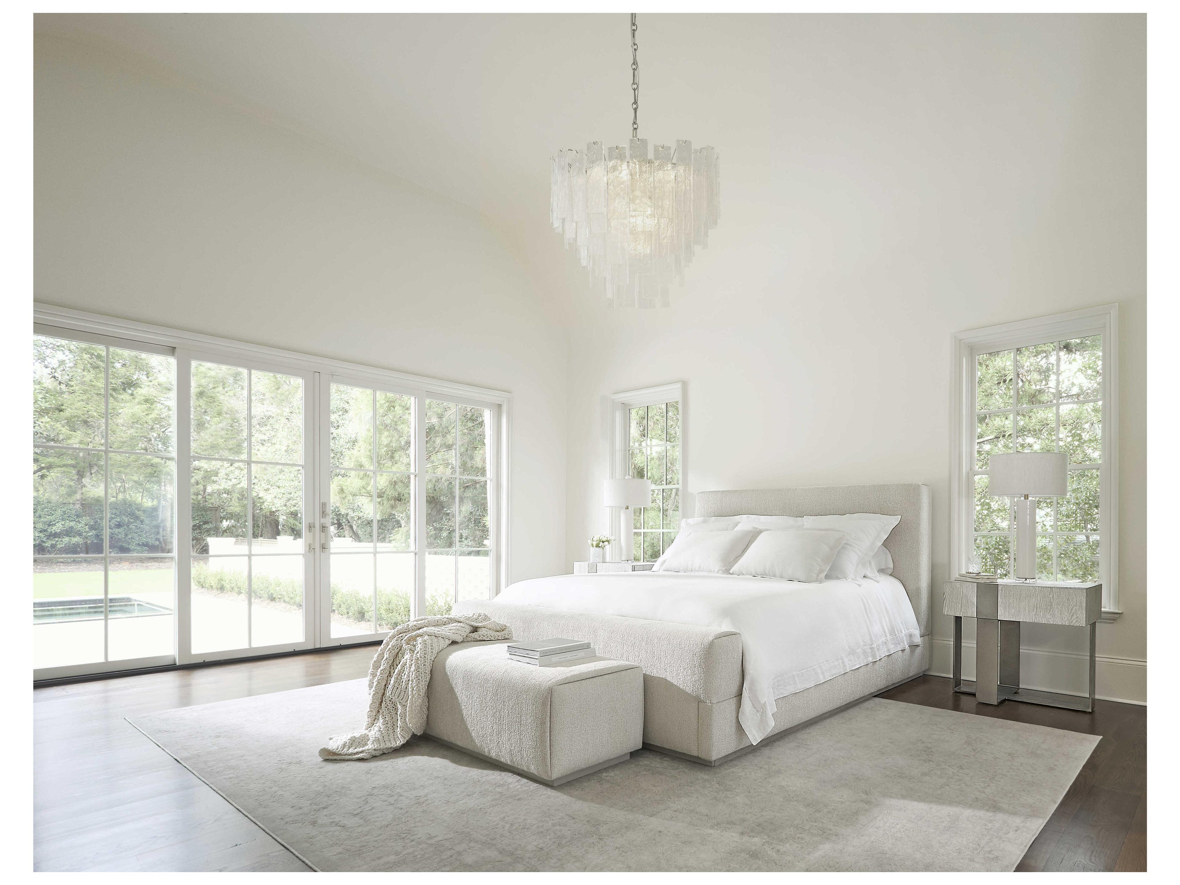 Bernhardt Tempo Beige Oak Wood Upholstered King Panel Bed