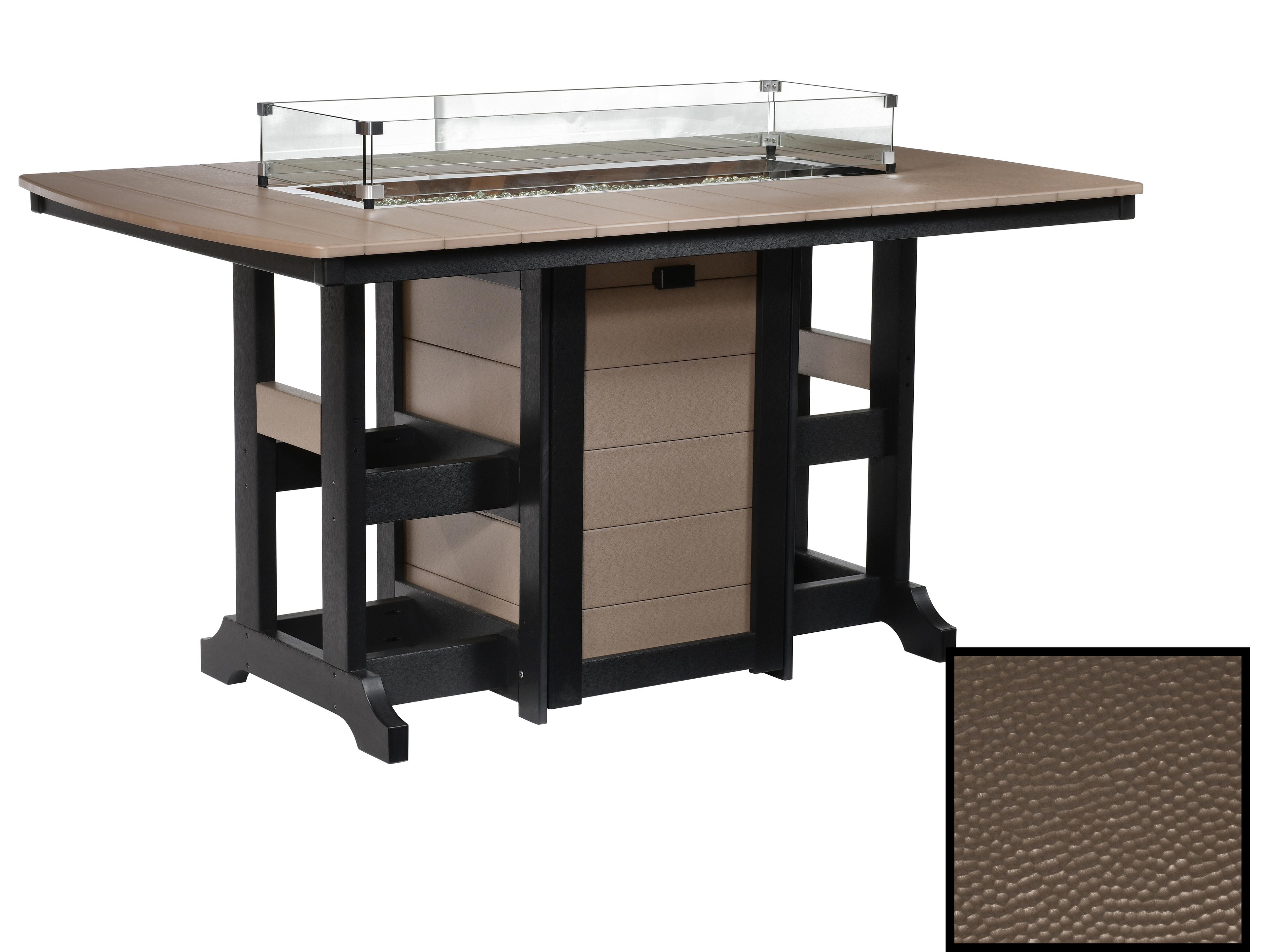 Garden Classic Recycled Plastic Hammered Rectangular Counter Height Patio Fire Pit Table