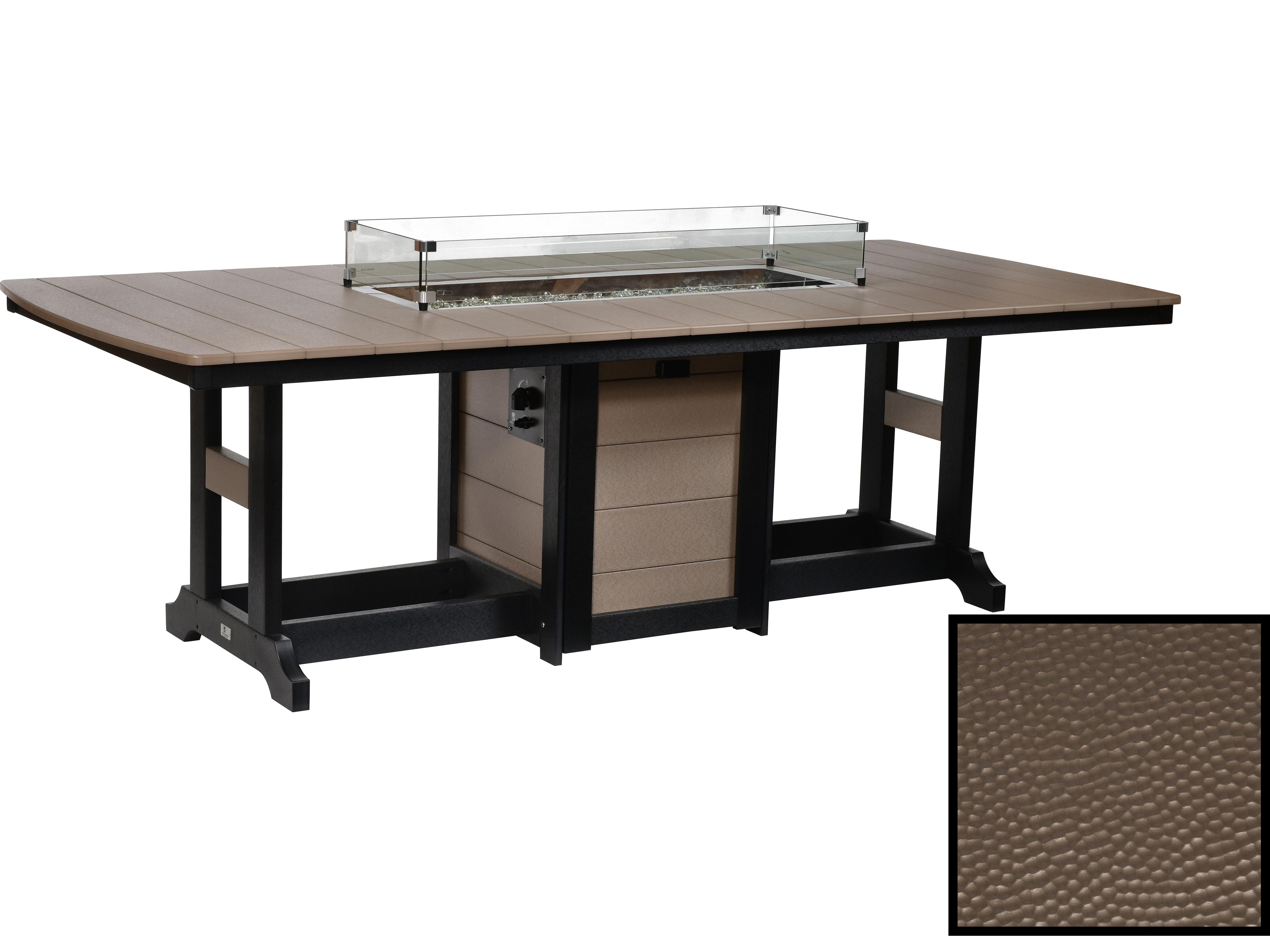 Garden Classic Recycled Plastic Hammered Rectangular Dining Height Outdoor Fire Pit Table