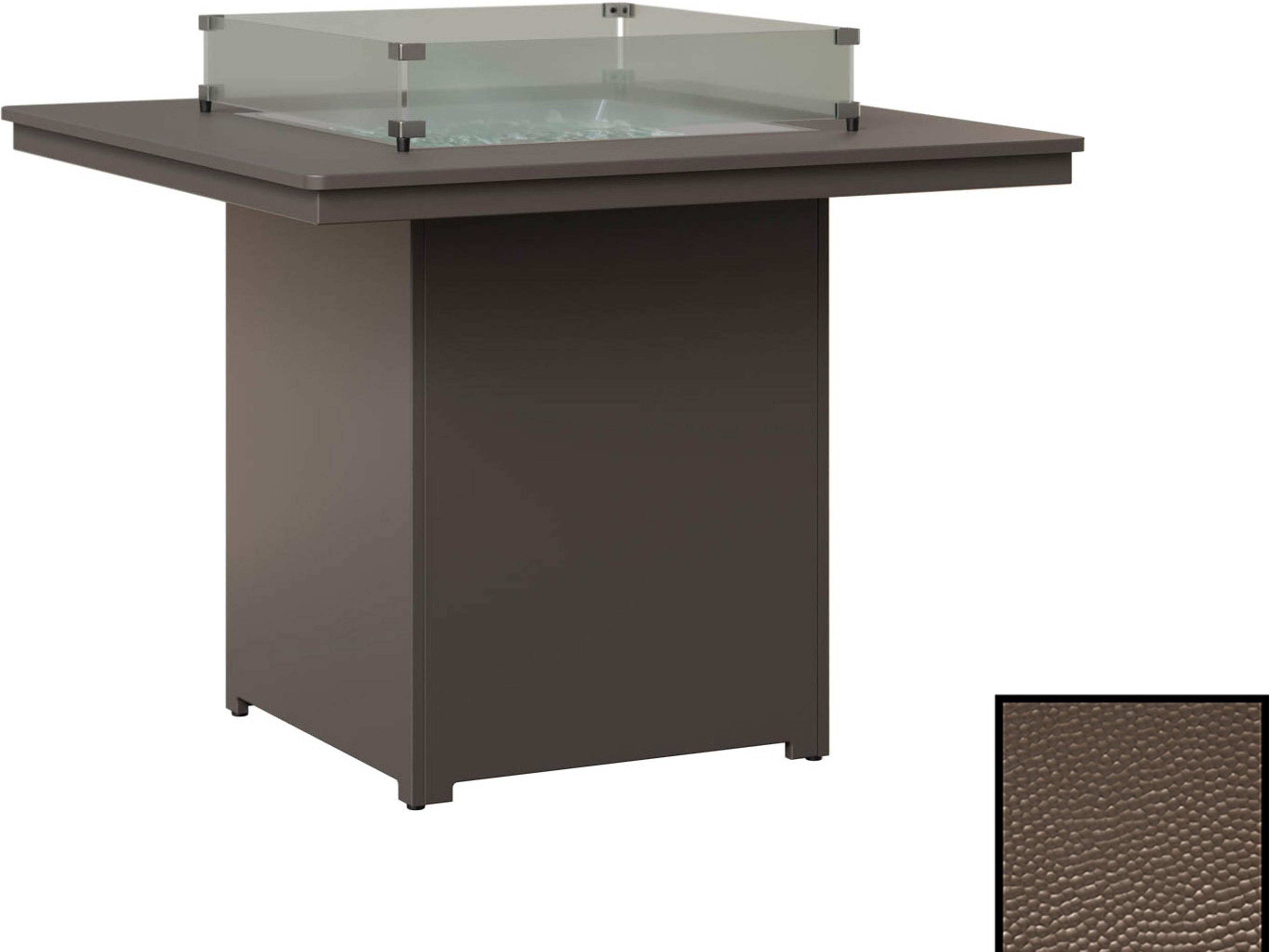 Numa Recycled Plastic Square Bar Height Outdoor Patio Fire Pit Table in Hammered