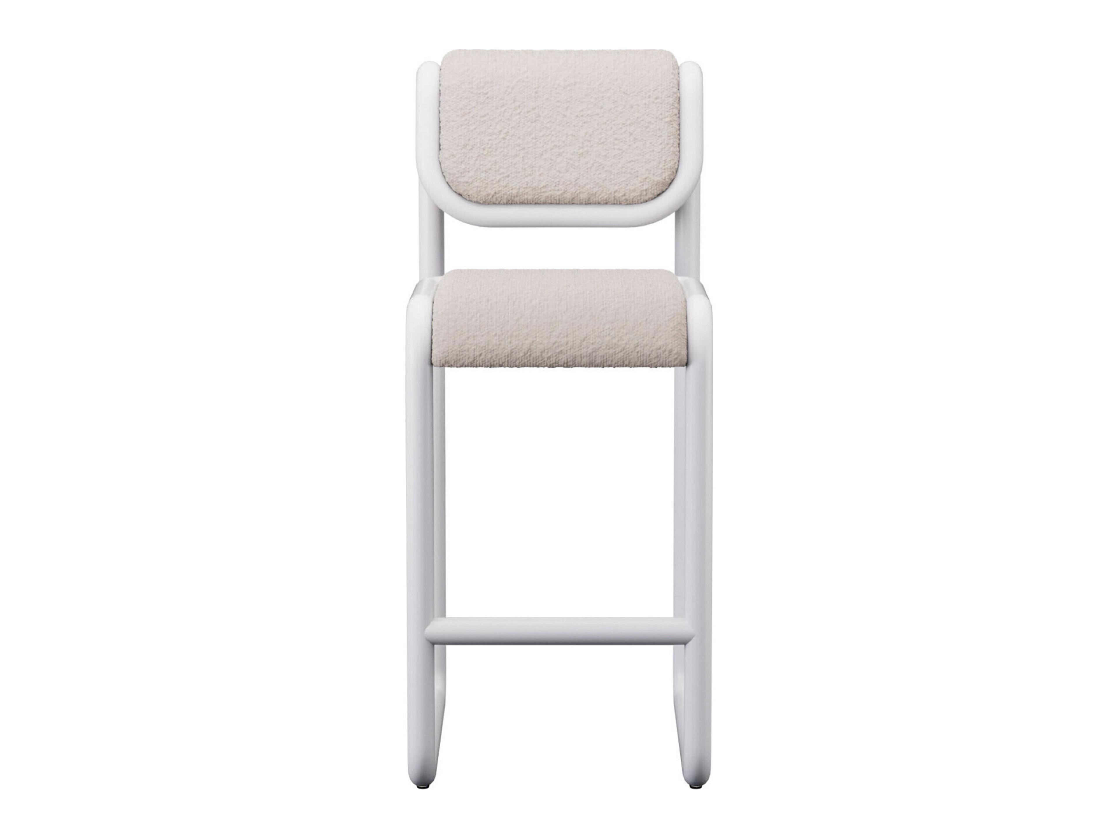 Bend Goods Tube White Frame With Boucle Fabric Upholstered Plywood Bar Stool