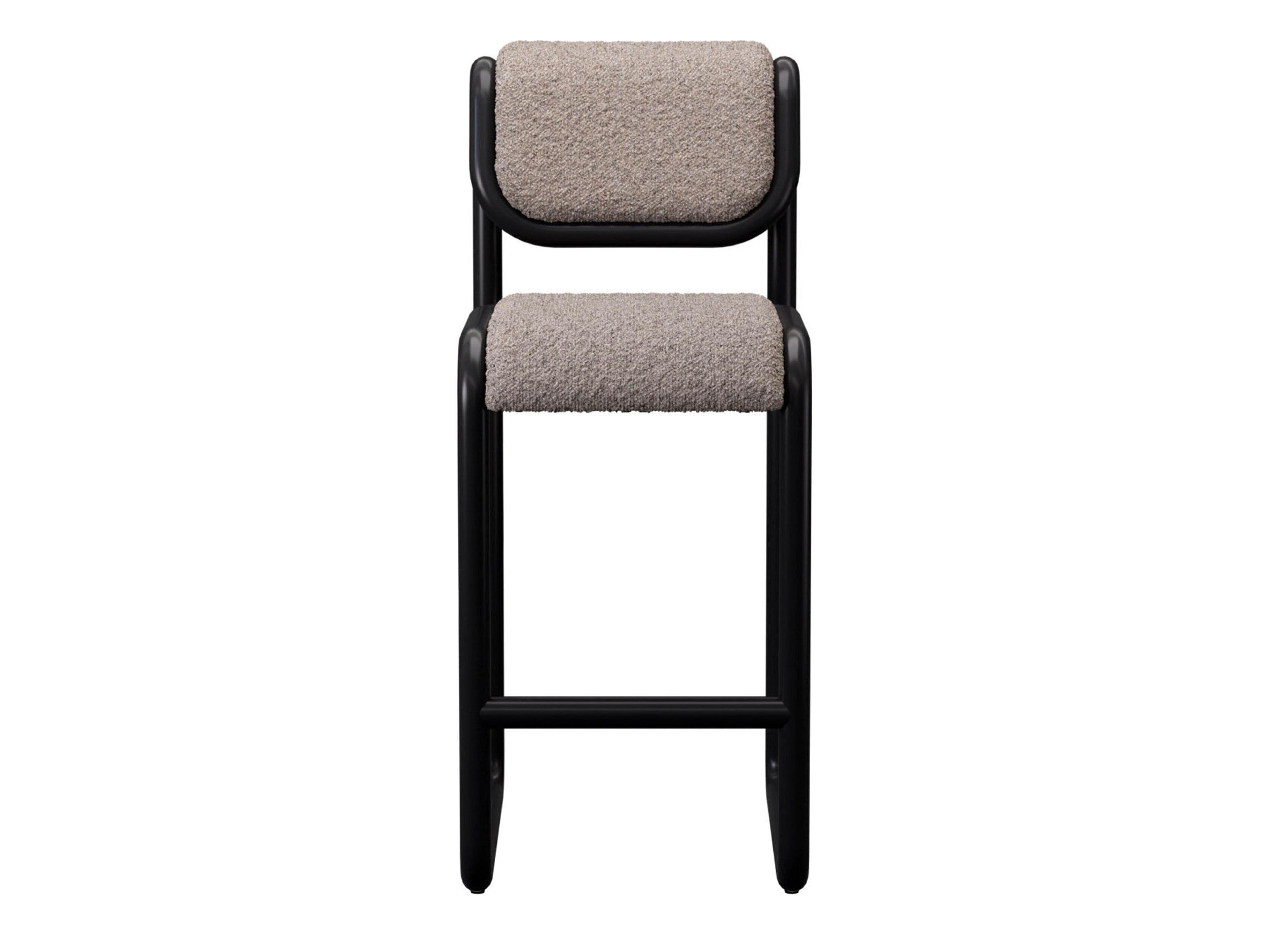 Bend Goods Tube Black Frame With Grey Boucle Fabric Upholstered Plywood Bar Stool