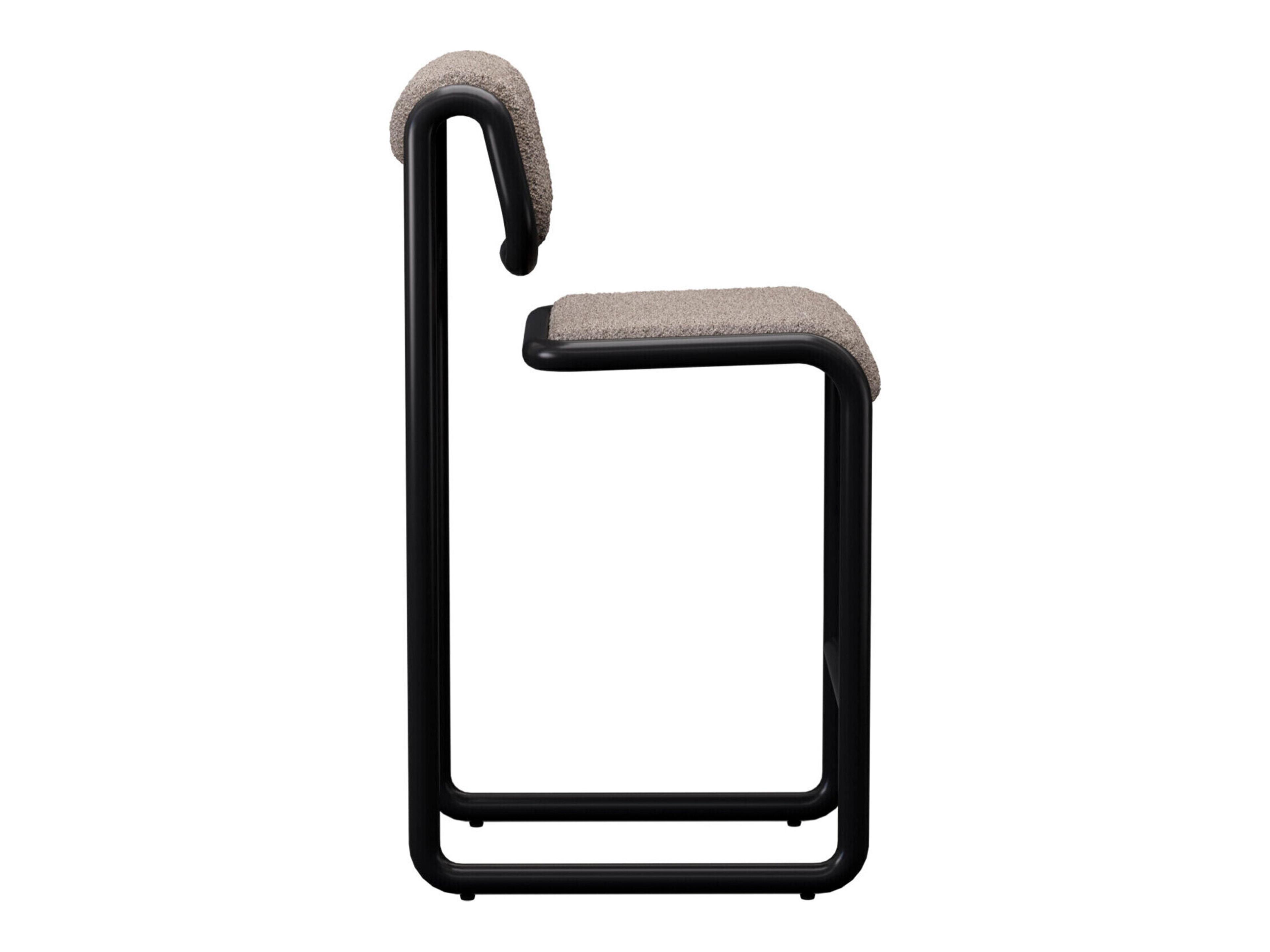 Bend Goods Tube Black Frame With Grey Boucle Fabric Upholstered Plywood Bar Stool