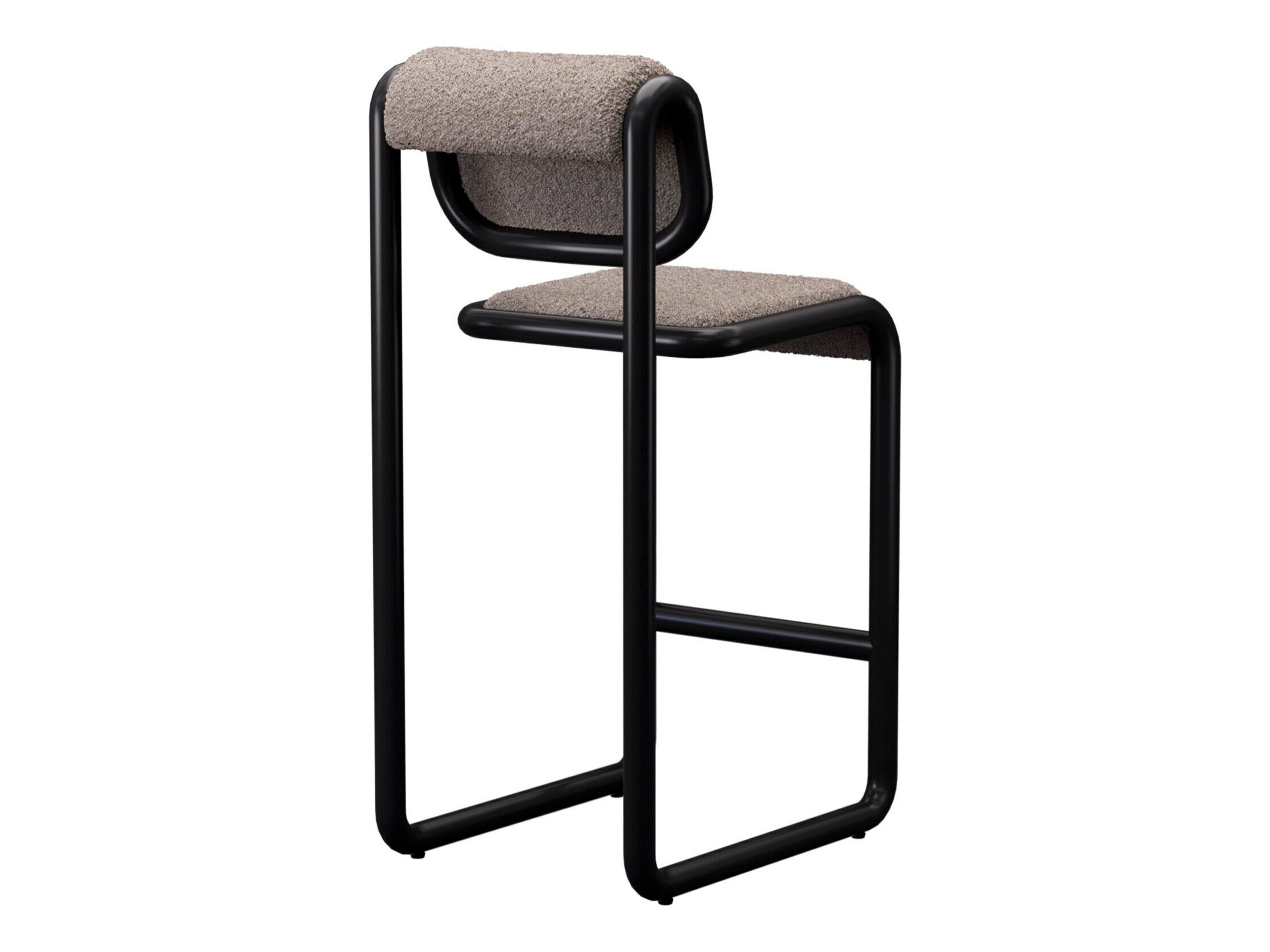 Bend Goods Tube Black Frame With Grey Boucle Fabric Upholstered Plywood Bar Stool