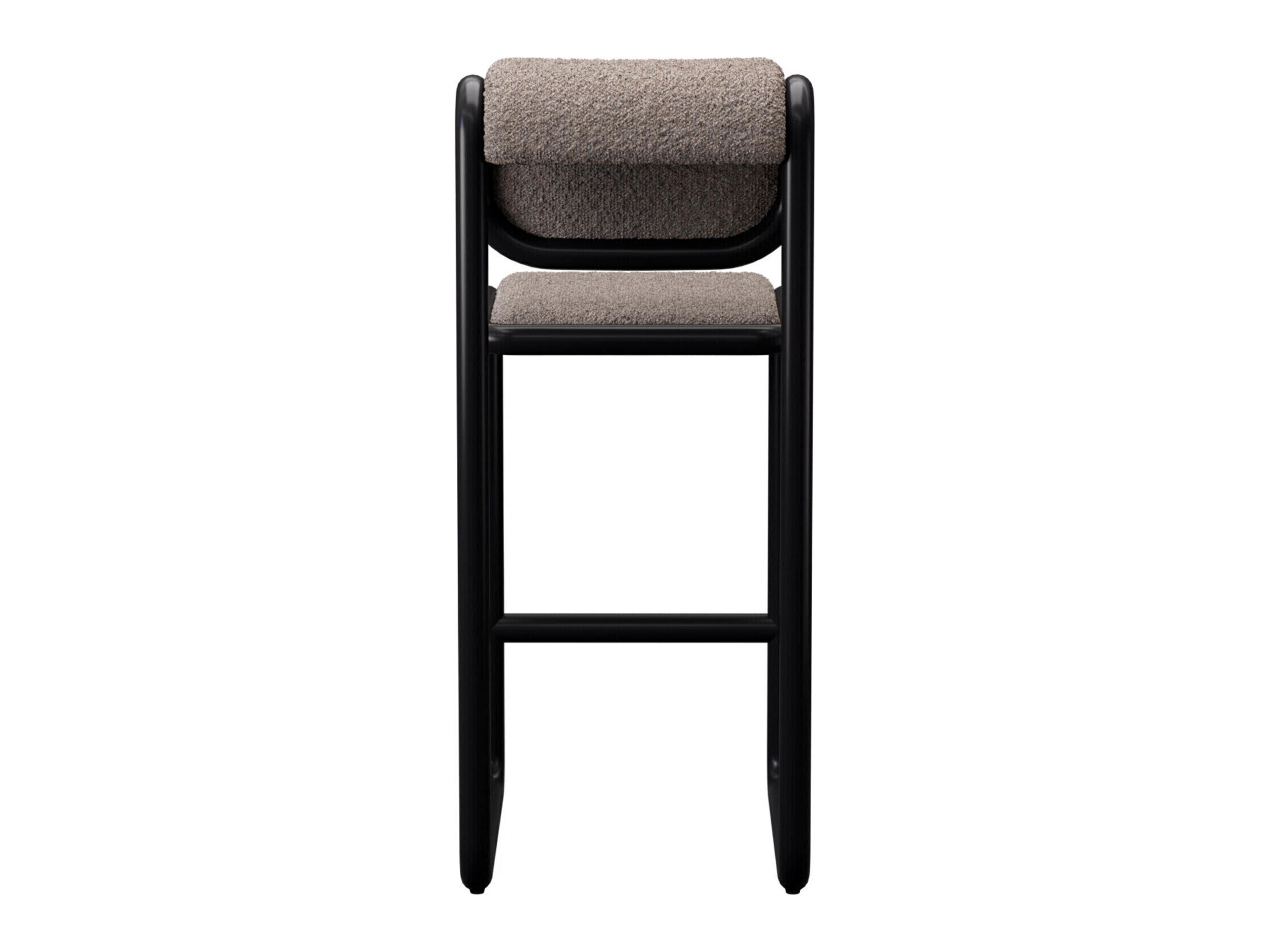 Bend Goods Tube Black Frame With Grey Boucle Fabric Upholstered Plywood Bar Stool