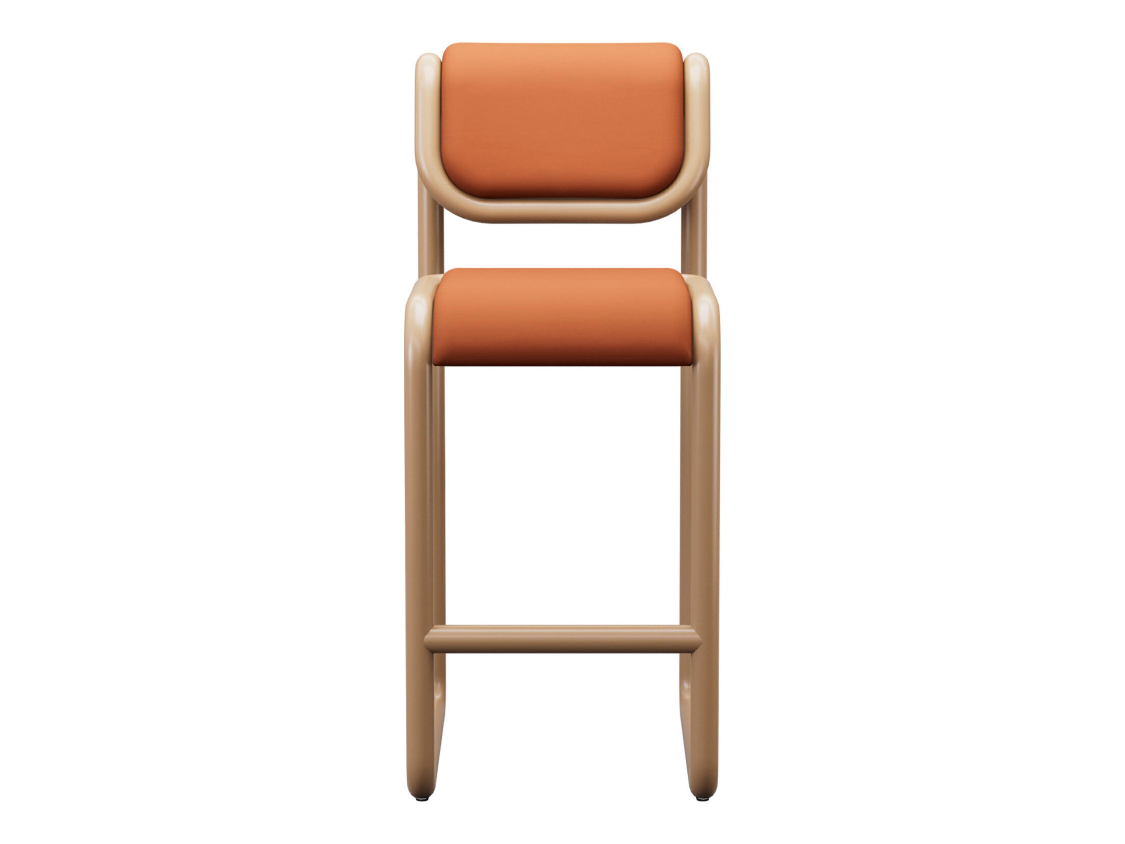 Bend Goods Tube Tan Frame With Leather Fabric Plywood Bar Stool