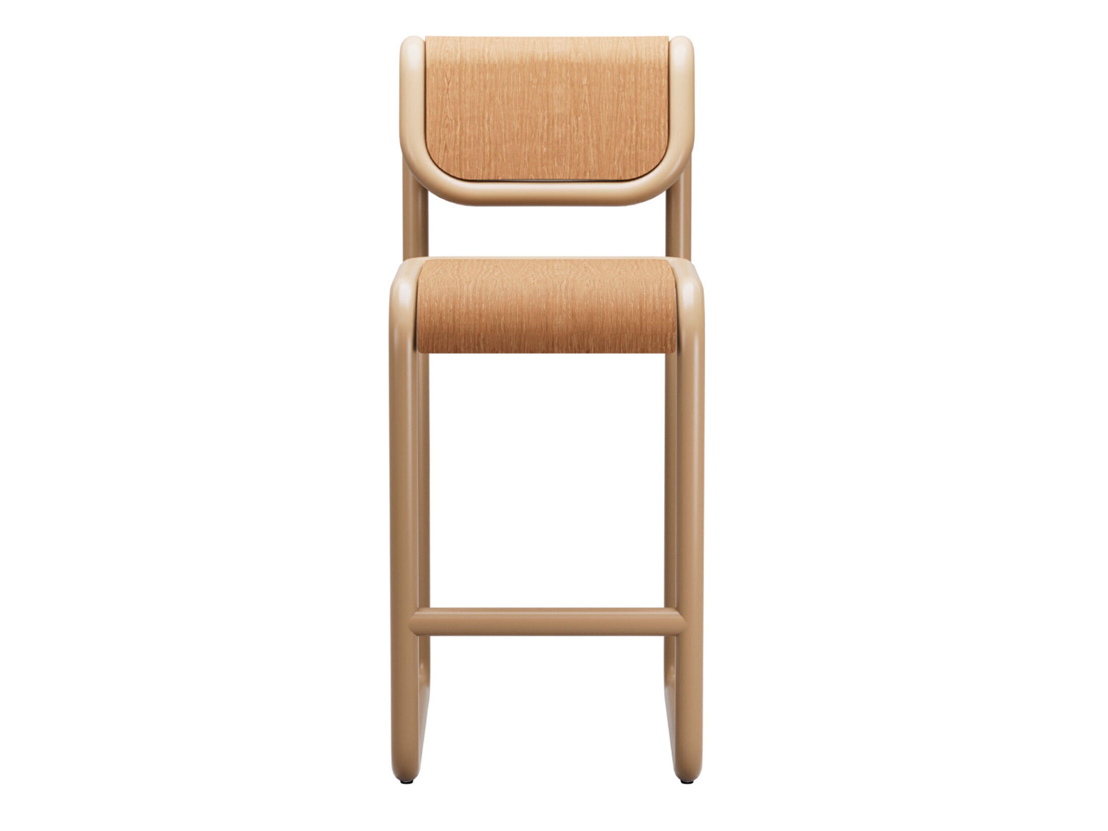 Bend Goods Tube Tan Frame With Wooden Seat And Back Plywood Bar Stool