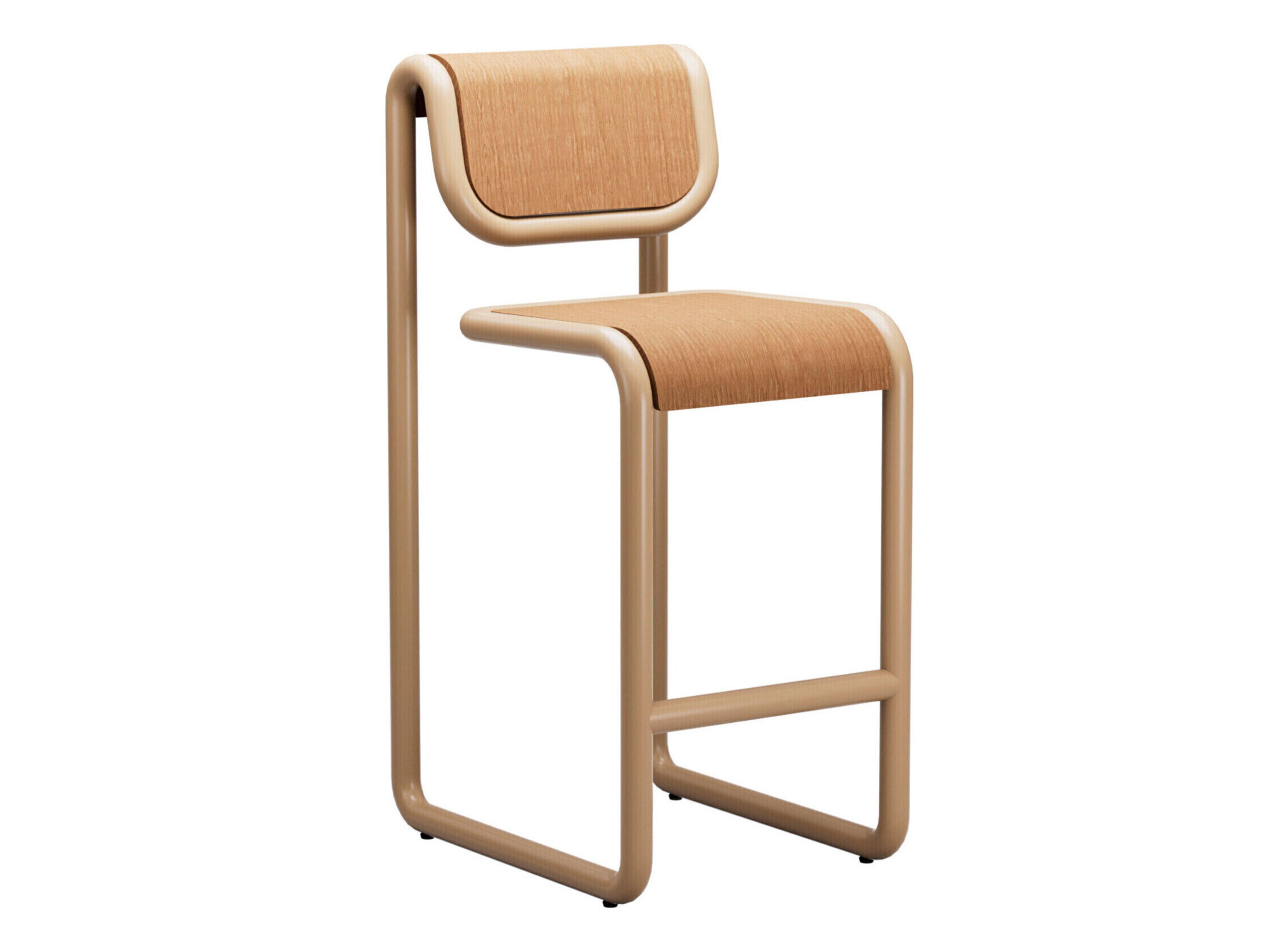 Tube Tan Frame With Wooden Seat And Back Plywood Bar Stool