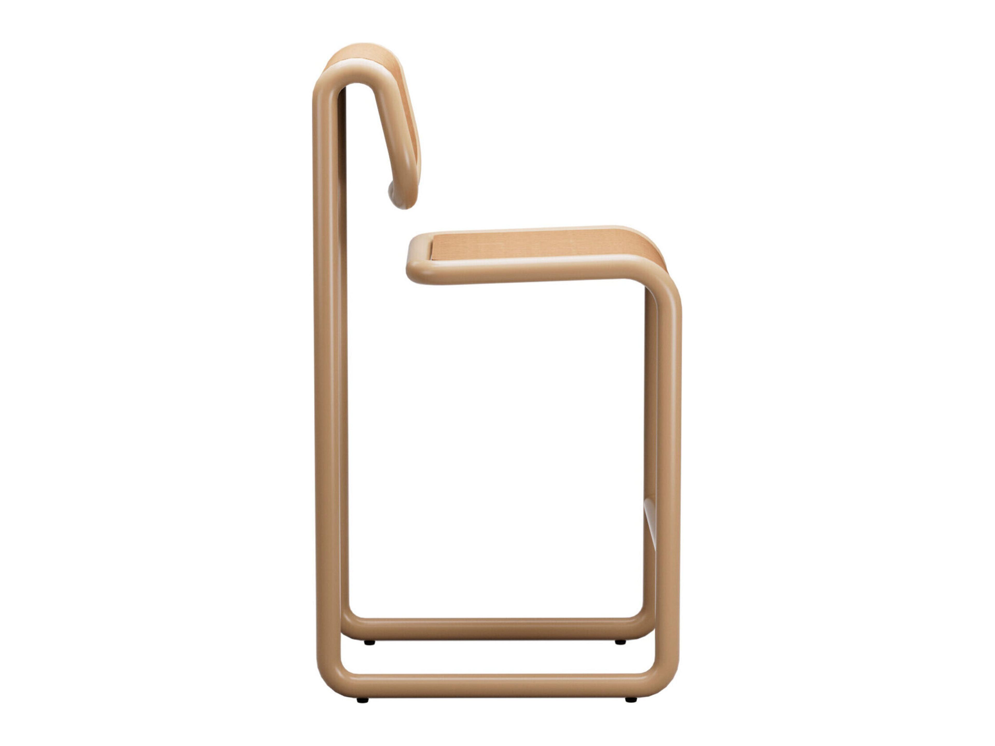 Bend Goods Tube Tan Frame With Wooden Seat And Back Plywood Bar Stool