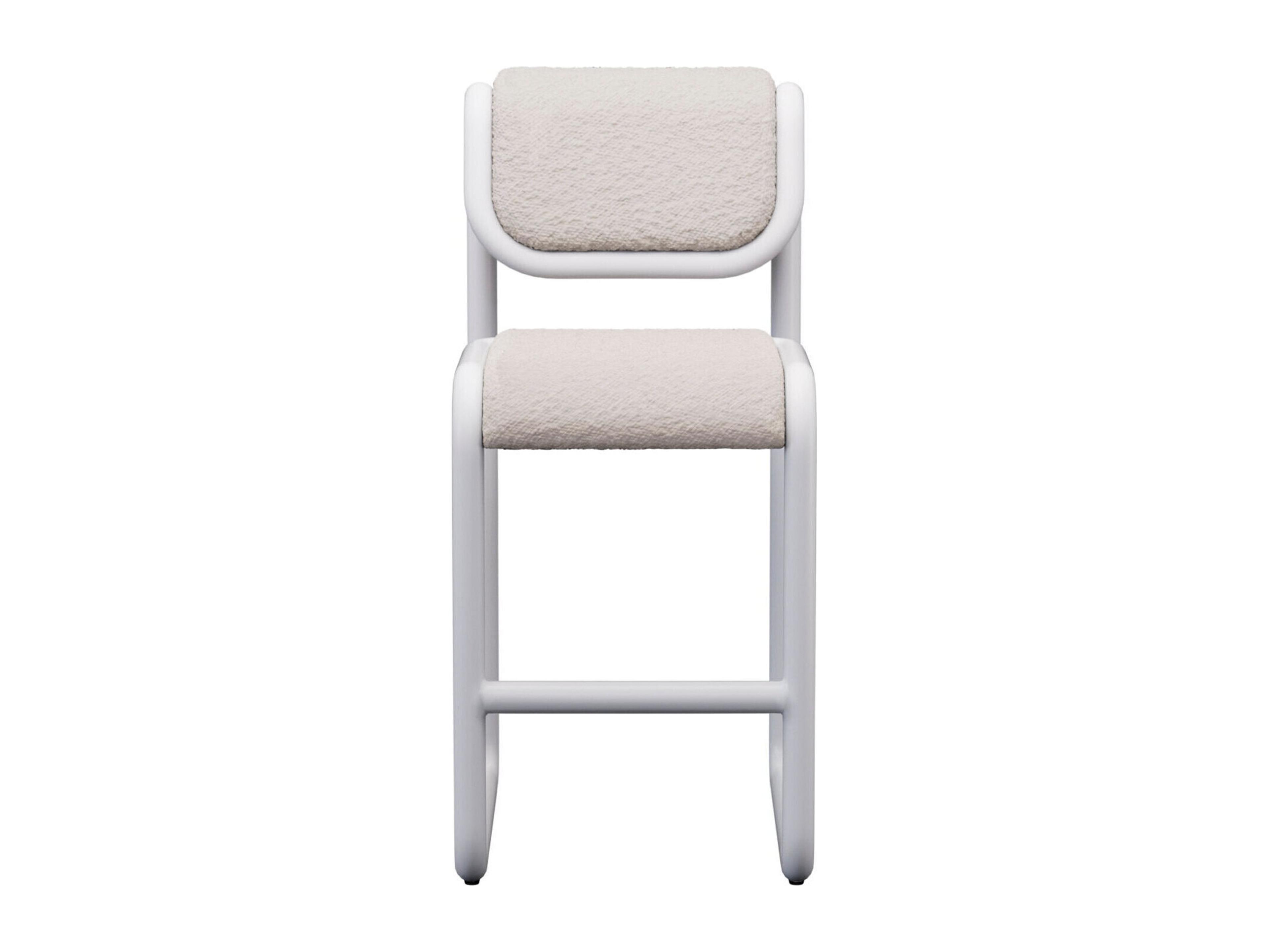Bend Goods Tube White Frame With Boucle Fabric Upholstered Plywood Counter Stool