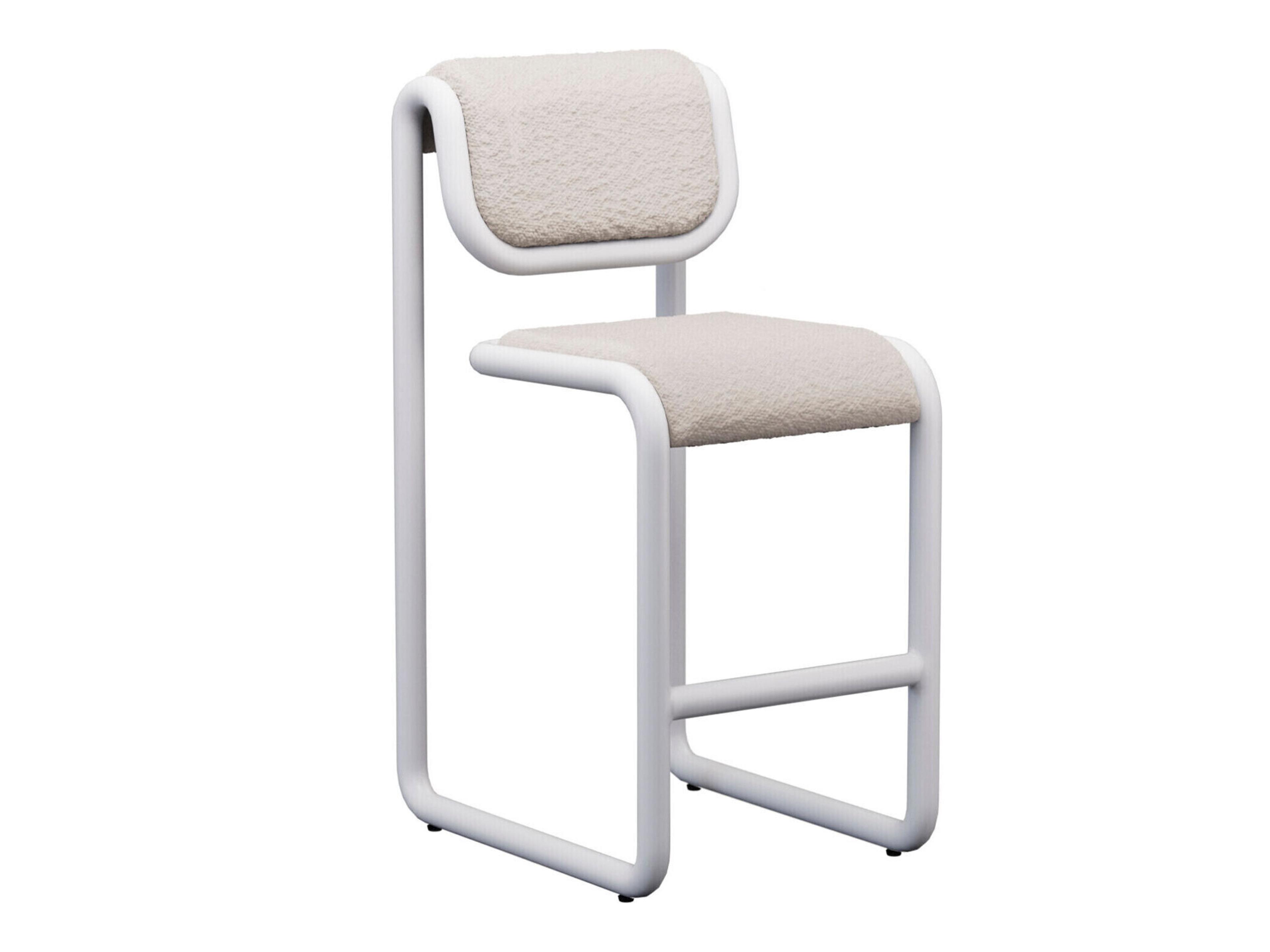 Tube White Frame With Boucle Fabric Upholstered Plywood Counter Stool