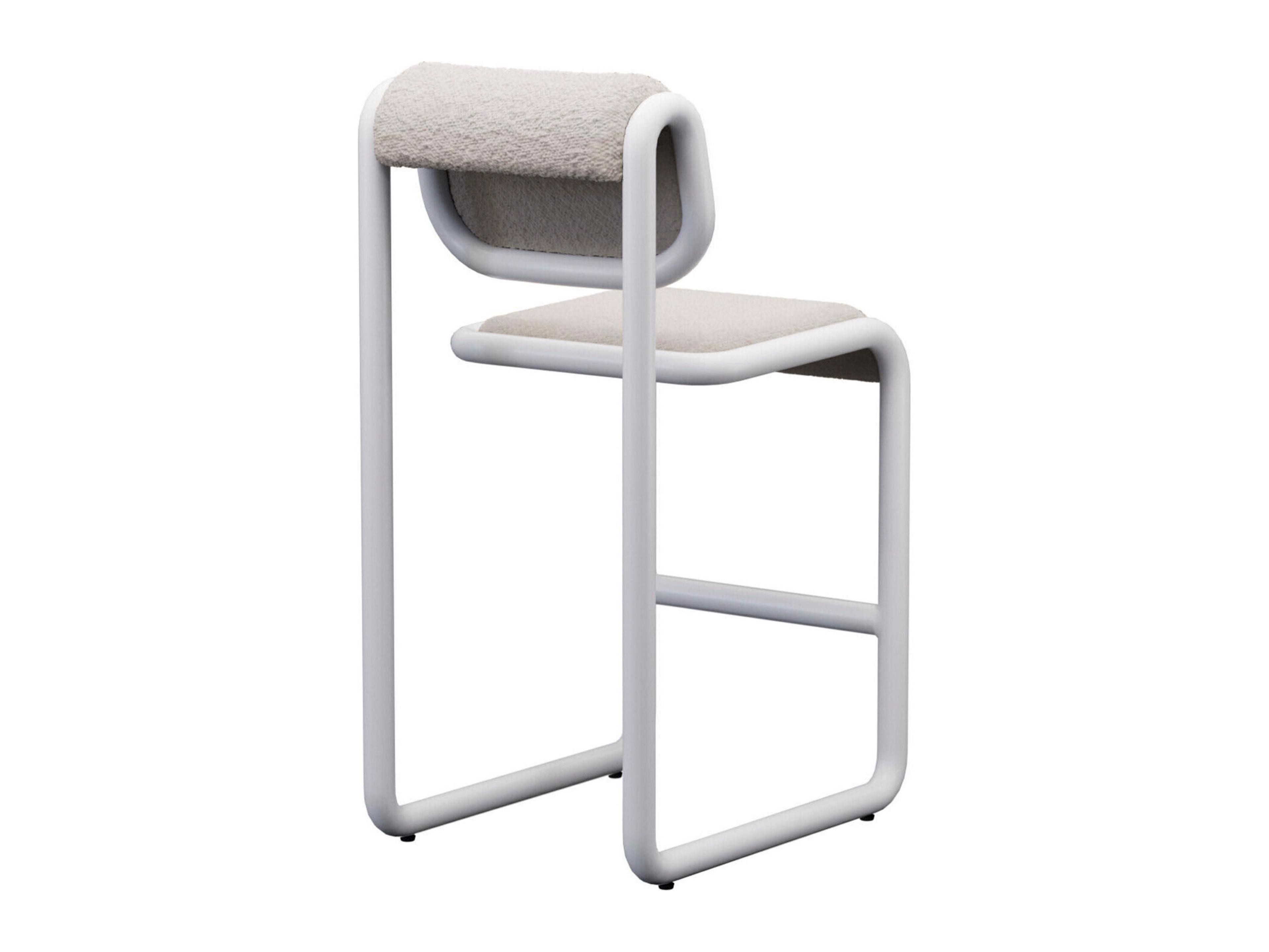 Bend Goods Tube White Frame With Boucle Fabric Upholstered Plywood Counter Stool