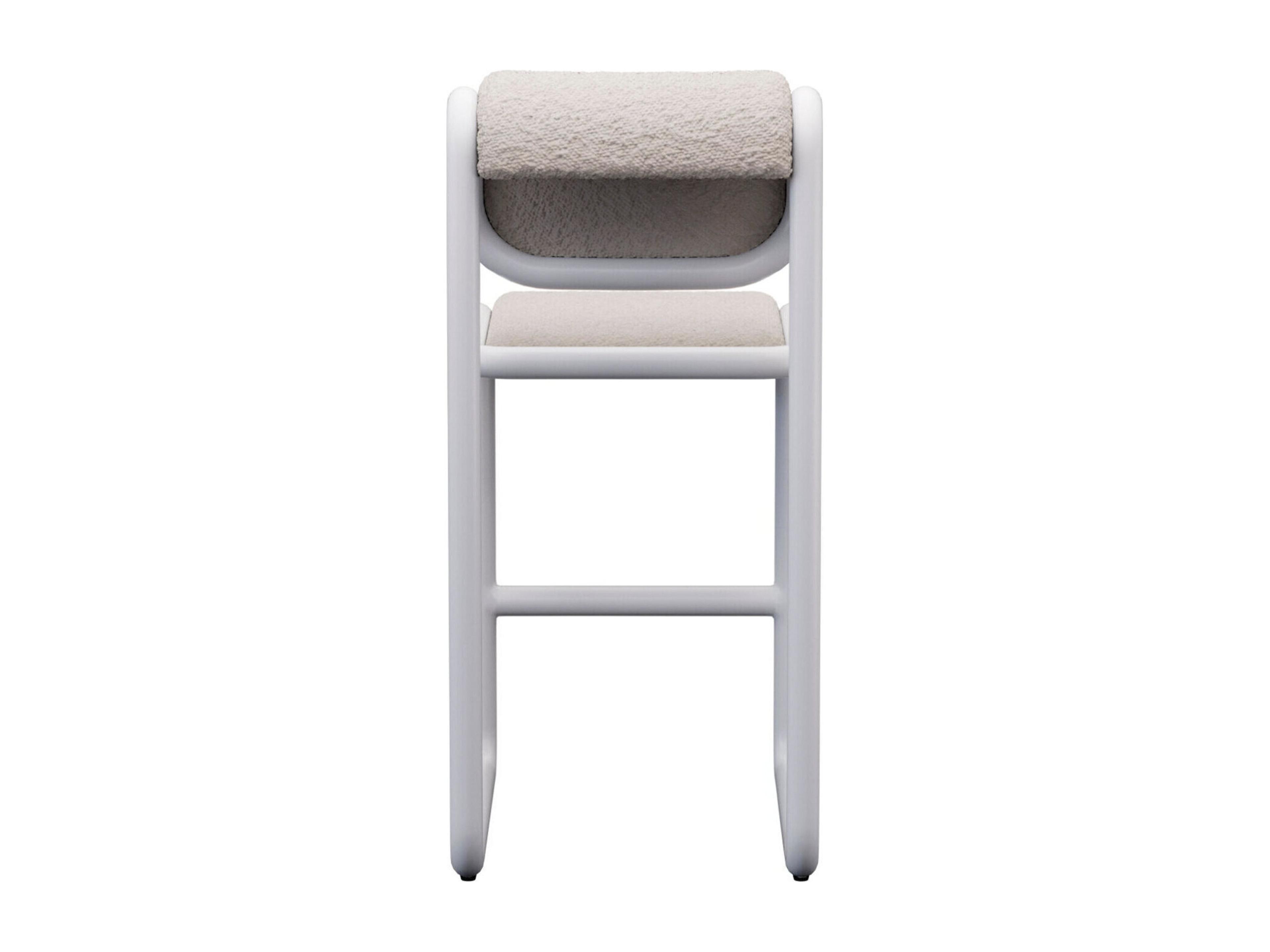 Bend Goods Tube White Frame With Boucle Fabric Upholstered Plywood Counter Stool
