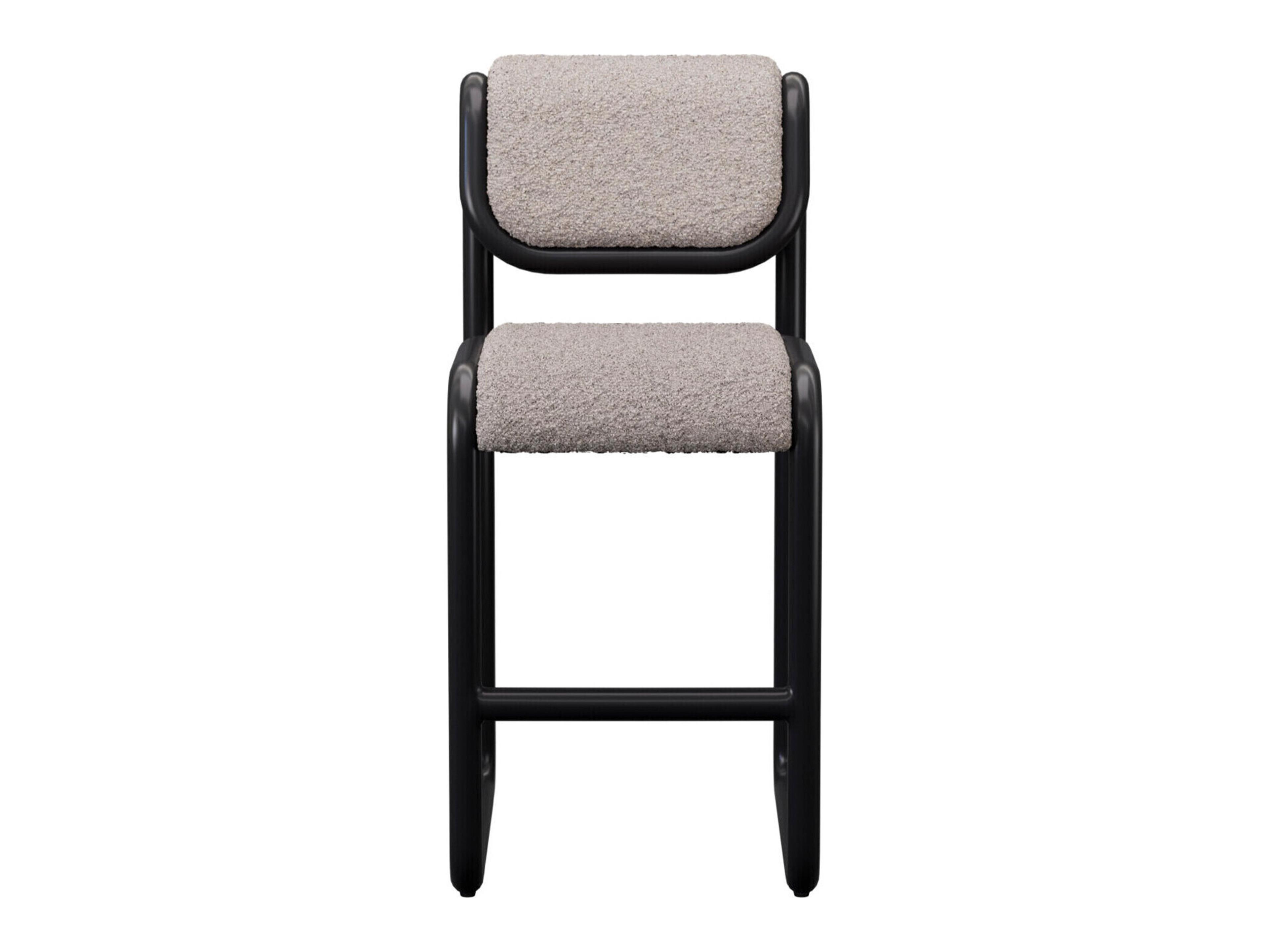Bend Goods Tube Black Frame With Grey Boucle Fabric Upholstered Plywood Counter Stool