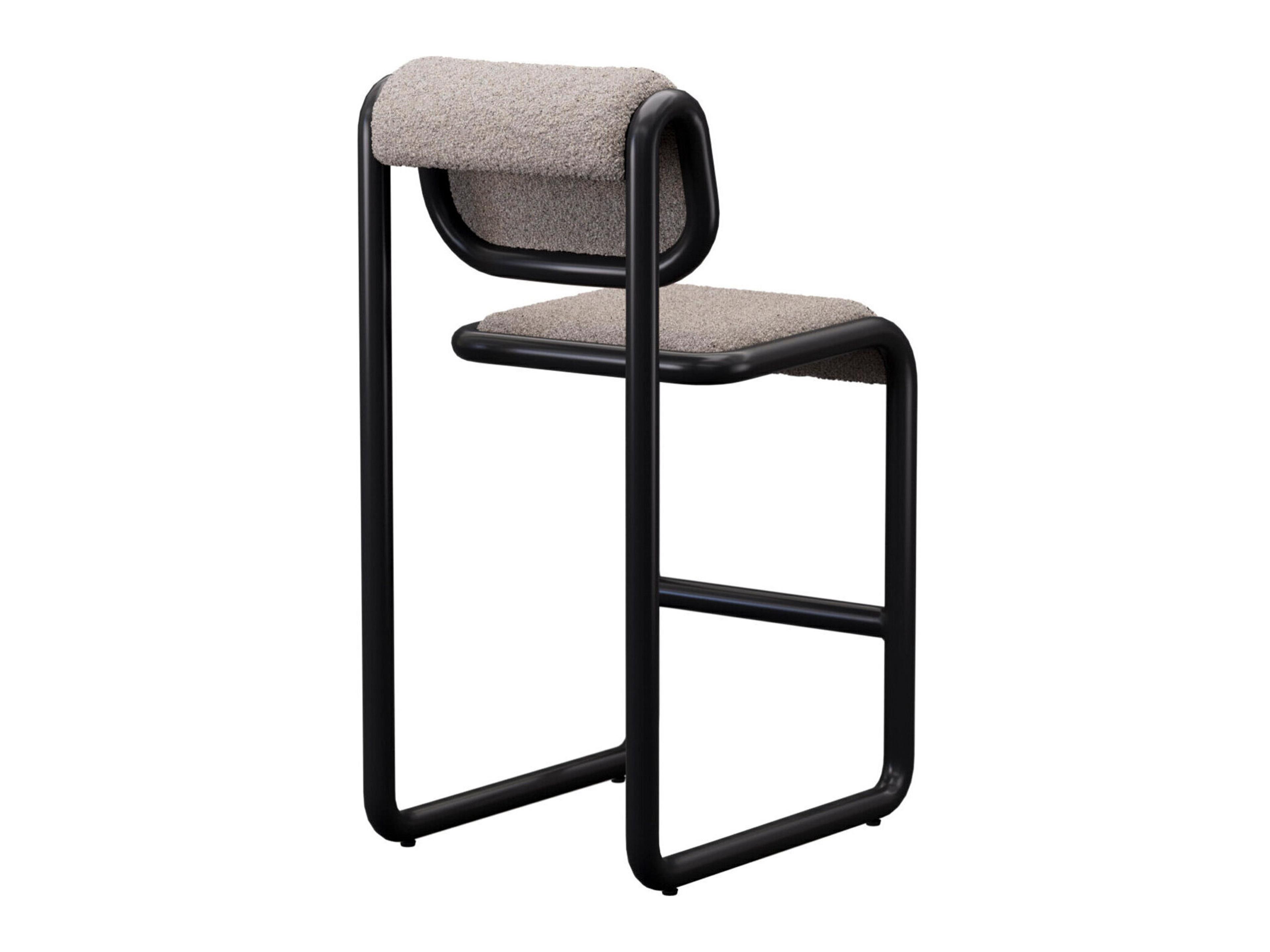 Bend Goods Tube Black Frame With Grey Boucle Fabric Upholstered Plywood Counter Stool