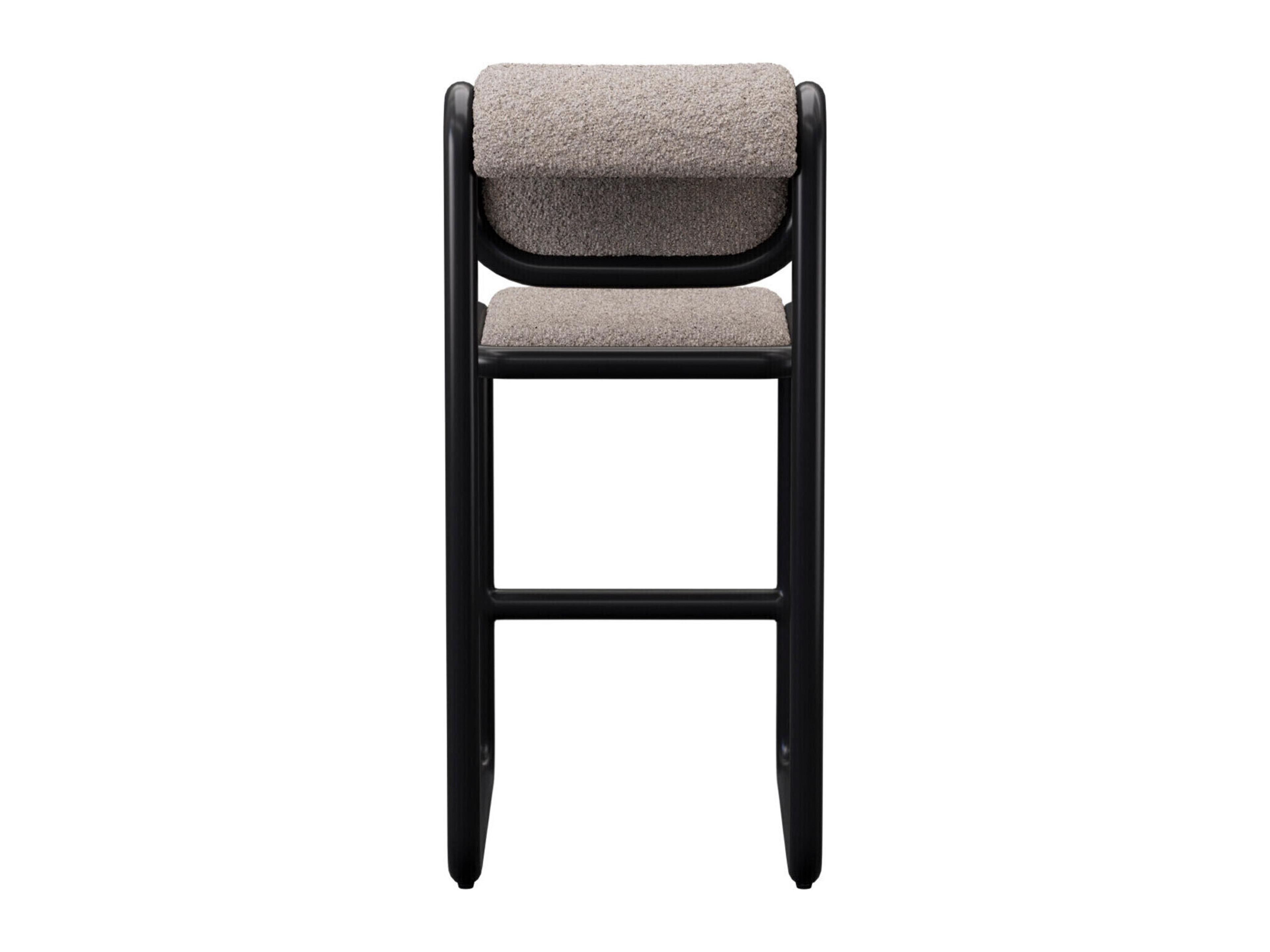 Bend Goods Tube Black Frame With Grey Boucle Fabric Upholstered Plywood Counter Stool