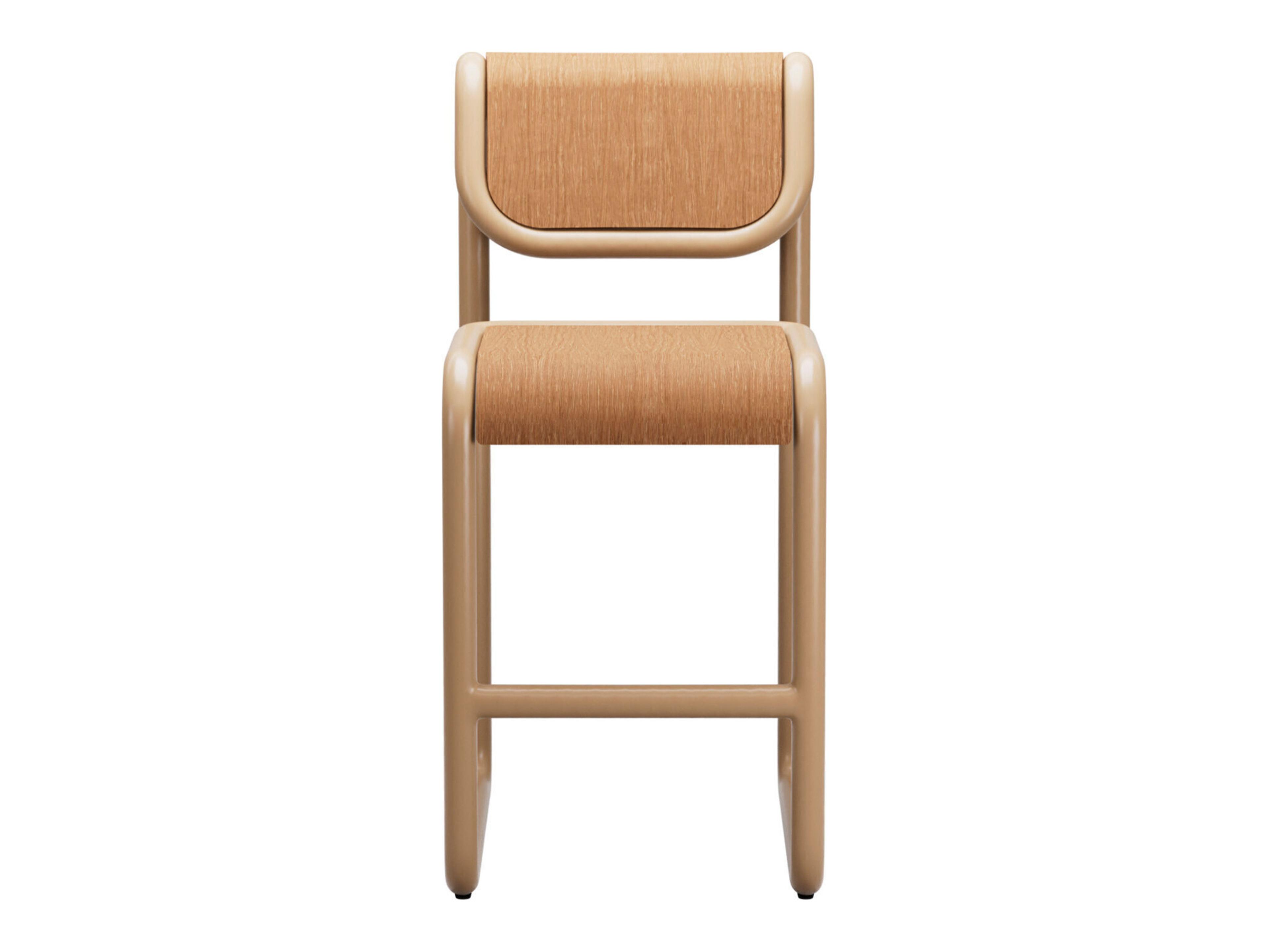 Bend Goods Tube Tan Frame With Wooden Seat And Back Plywood Counter Stool