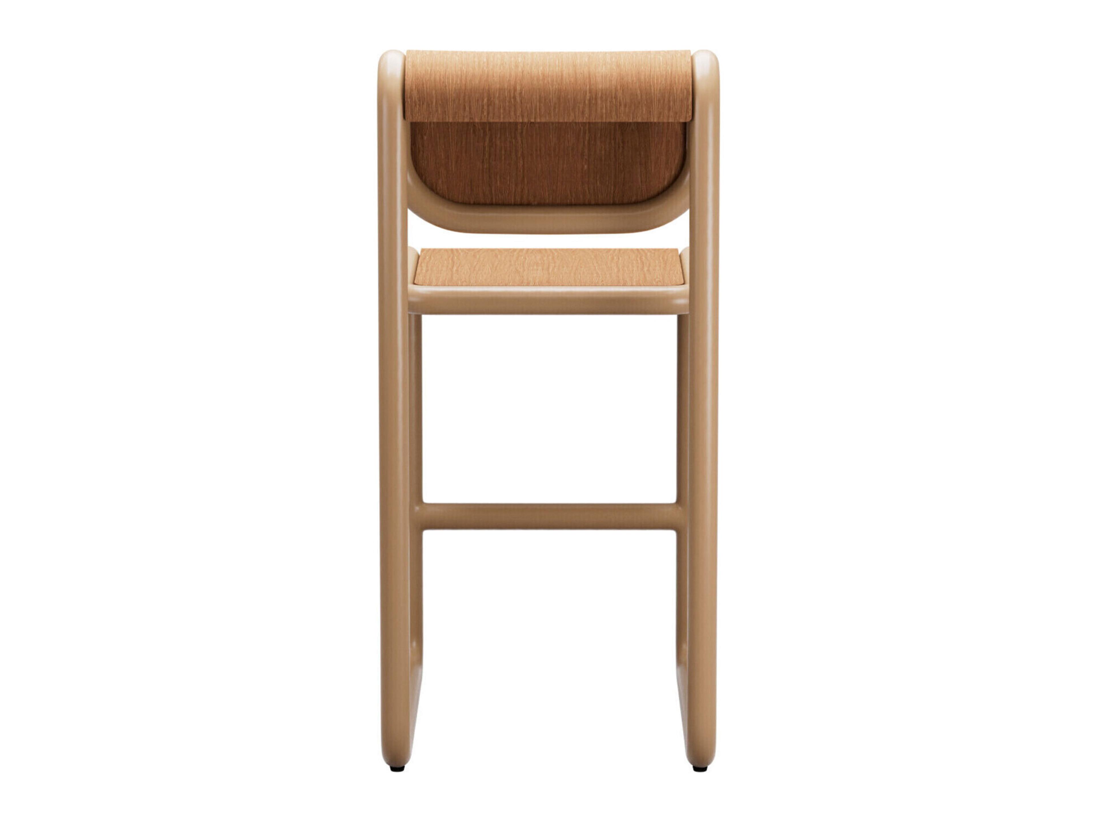 Bend Goods Tube Tan Frame With Wooden Seat And Back Plywood Counter Stool