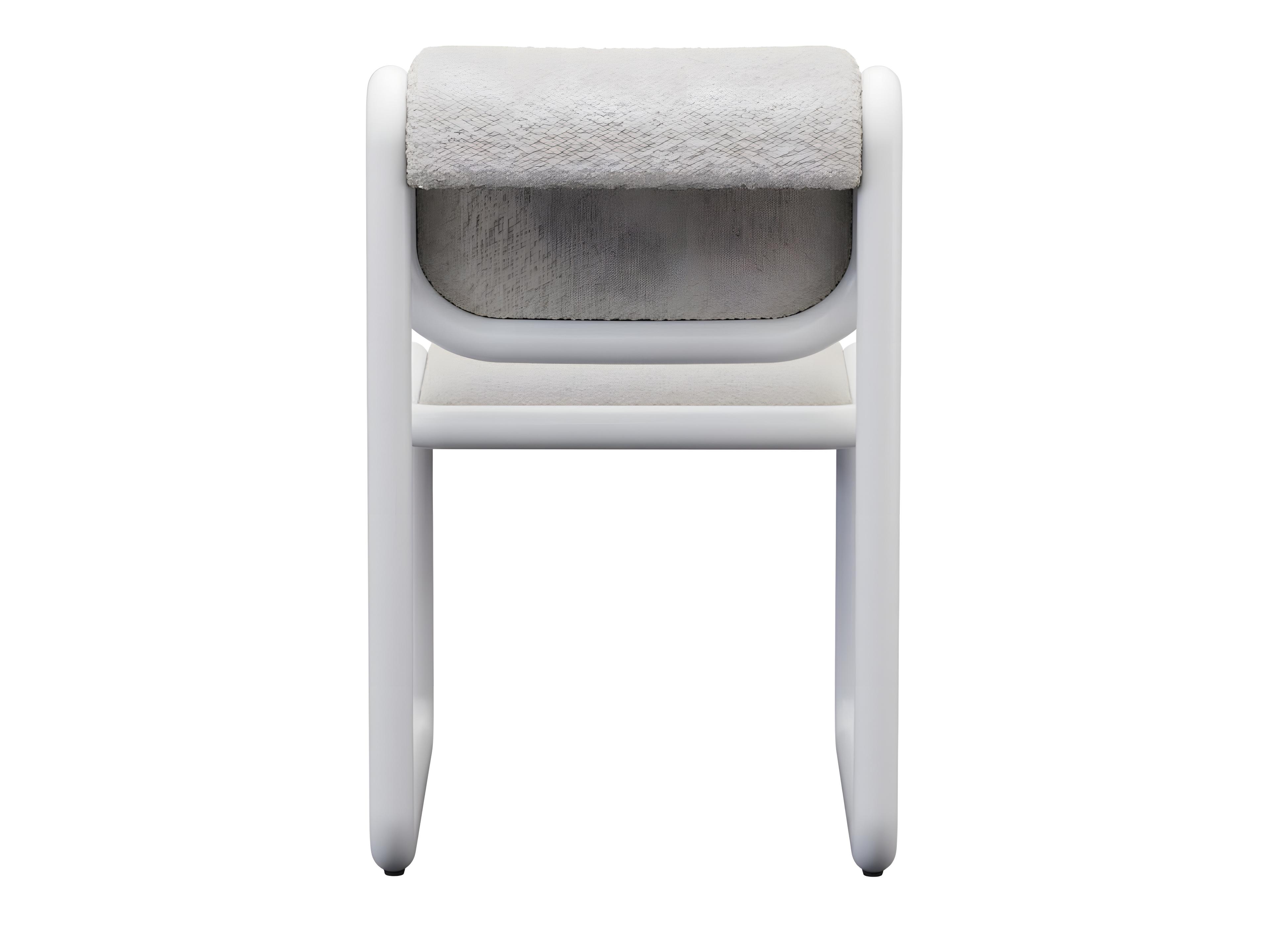 Bend Goods Tube Plywood White Upholstered Armless Dining Chair