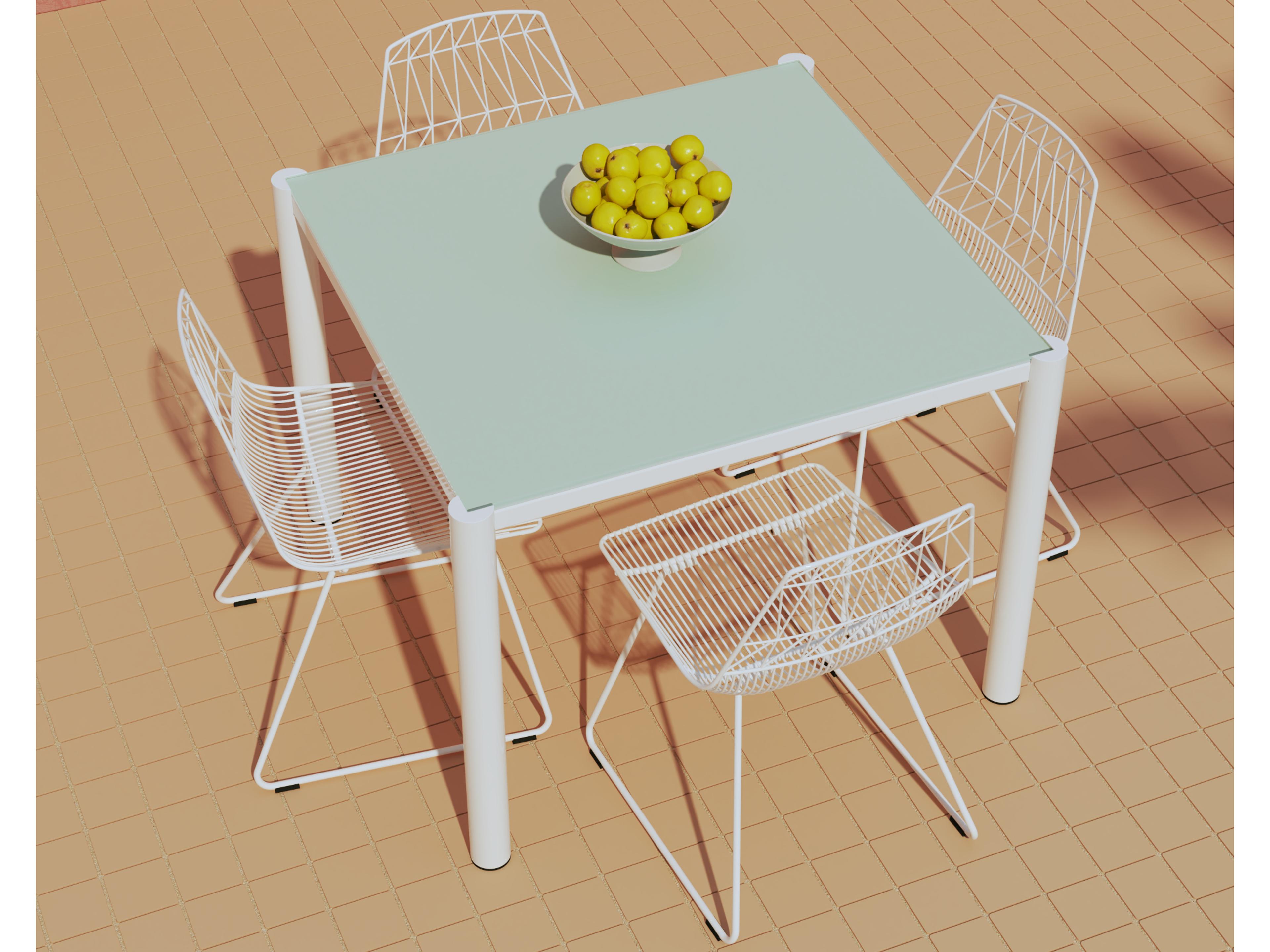 Bend Goods Outdoor White Wrought Iron Square Glass Top Dining Table