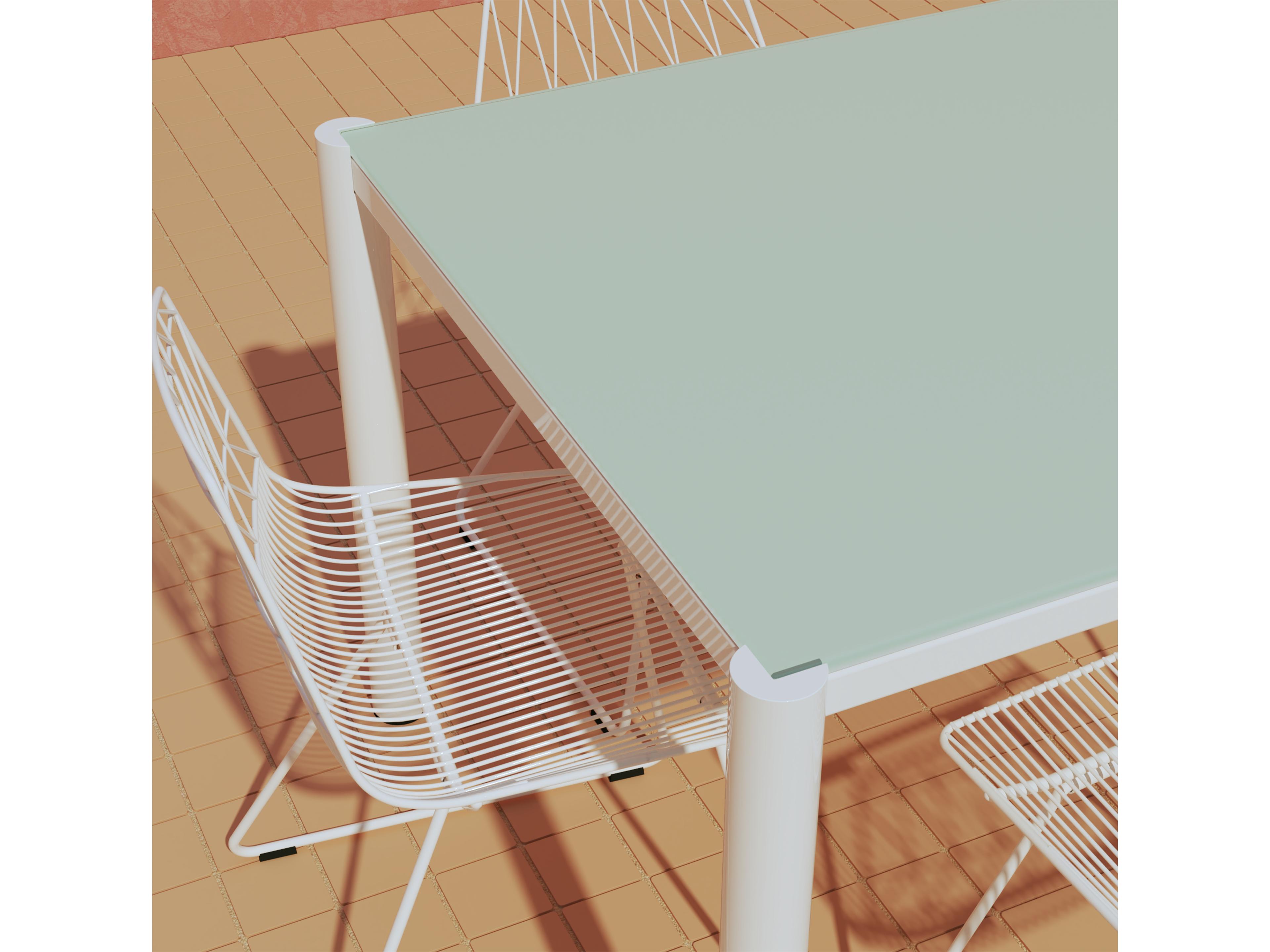 Bend Goods Outdoor White Wrought Iron Square Glass Top Dining Table