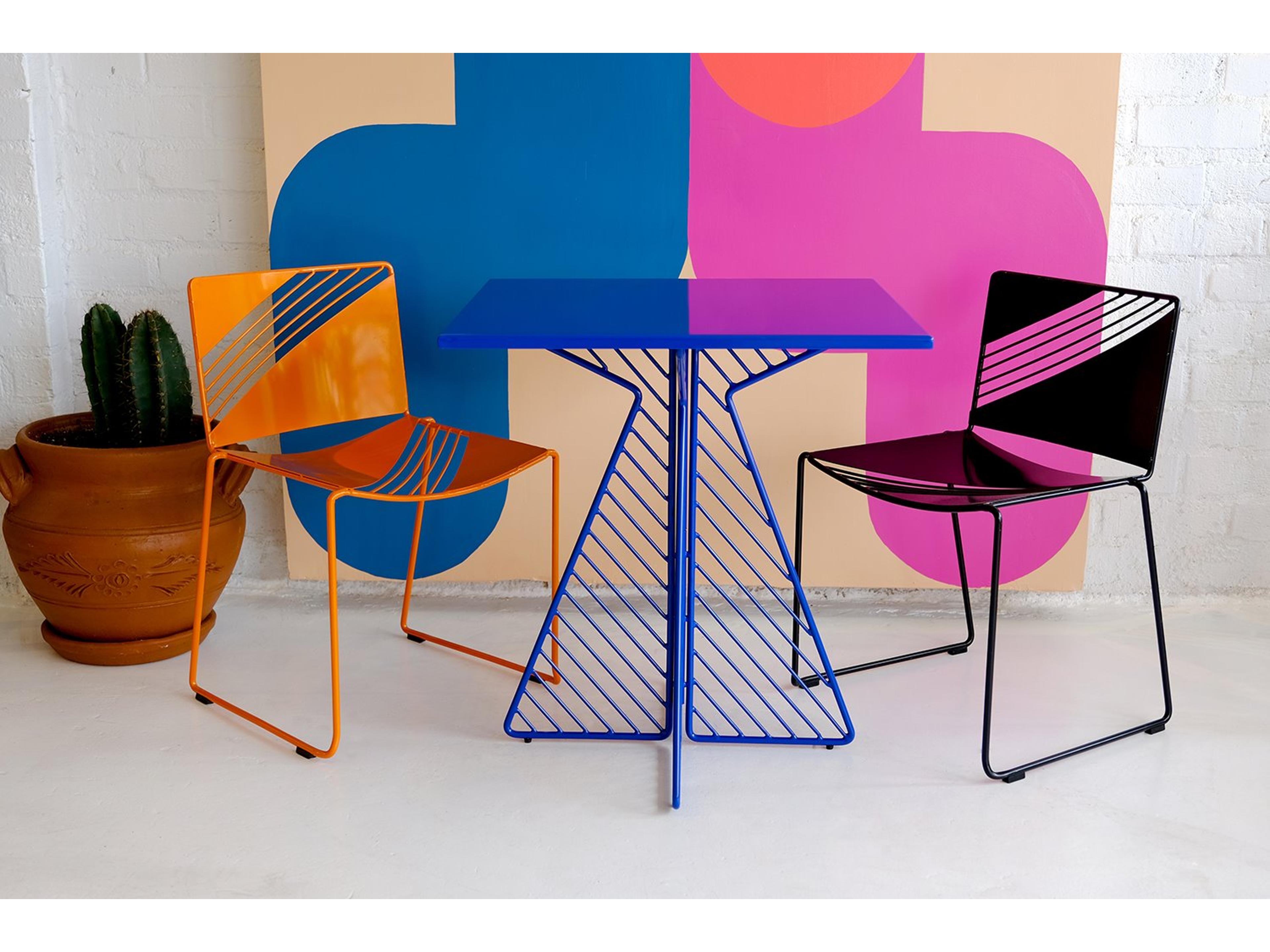 Bend Goods Outdoor Cafe Galvanized Iron Electric Blue Square Dining Table