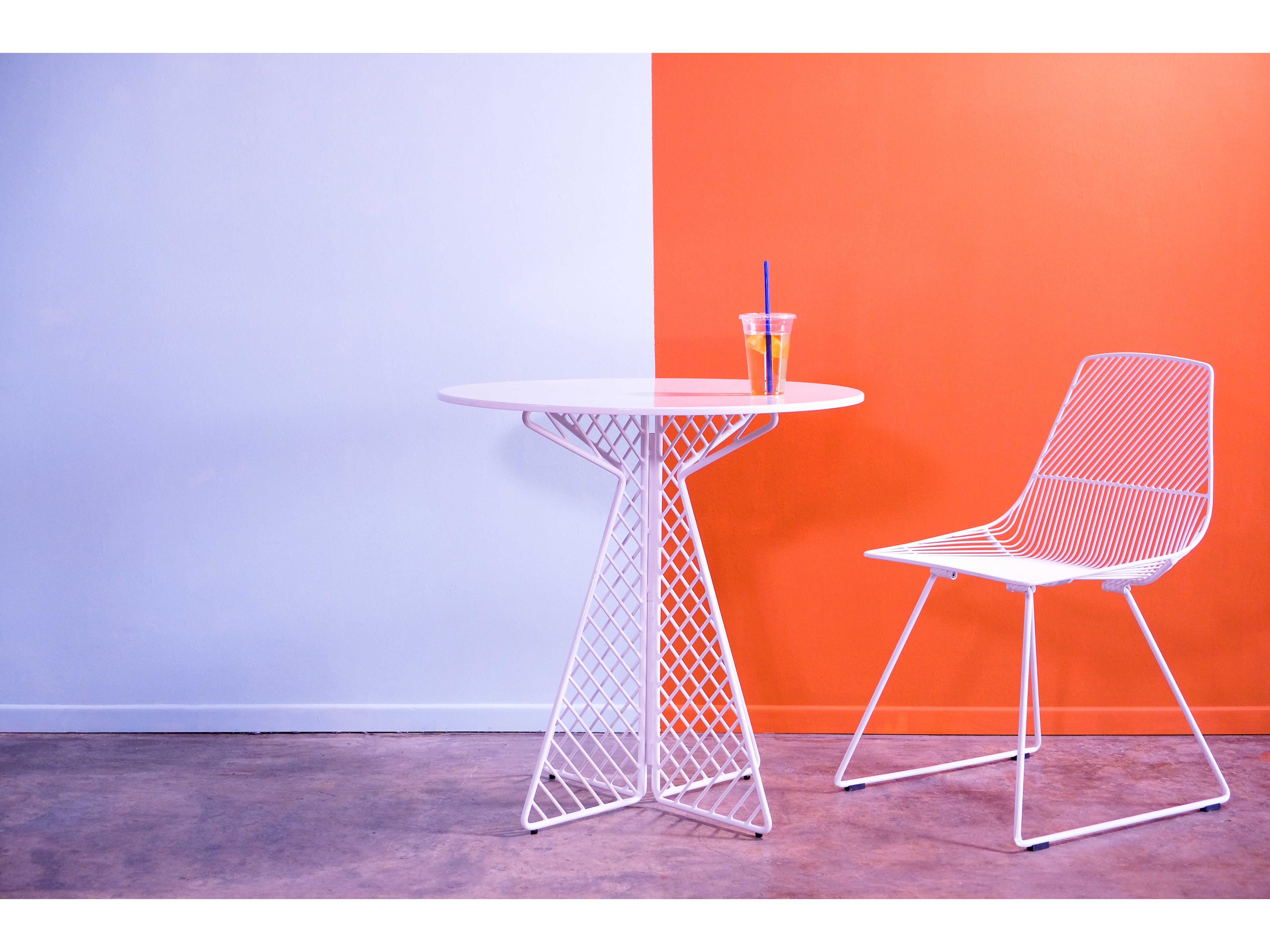 Bend Goods Outdoor Cafe Galvanized Iron White Round Dining Table