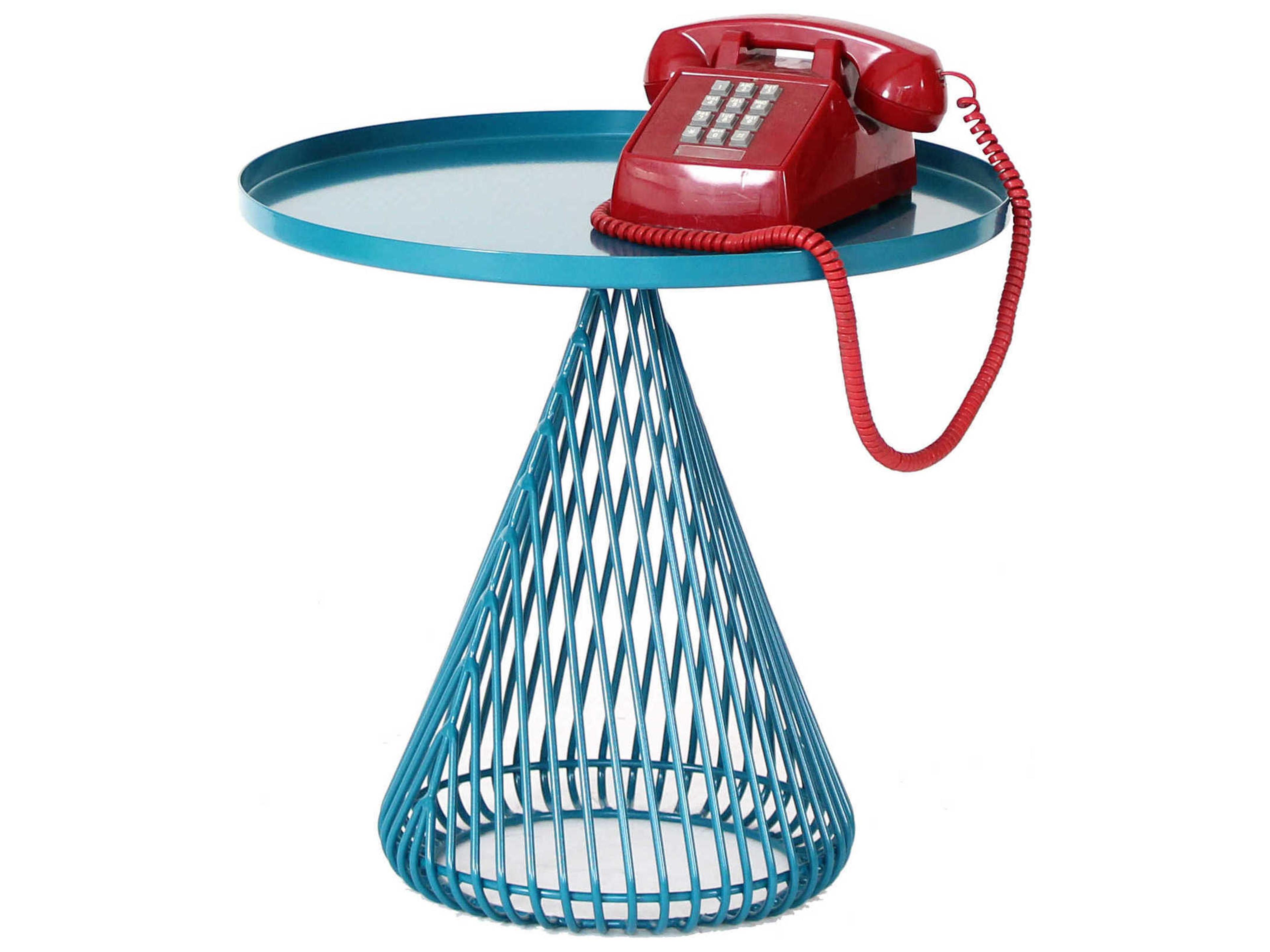 Bend Goods Outdoor Cono Galvanized Iron Peacock Round End Table with Tray Top