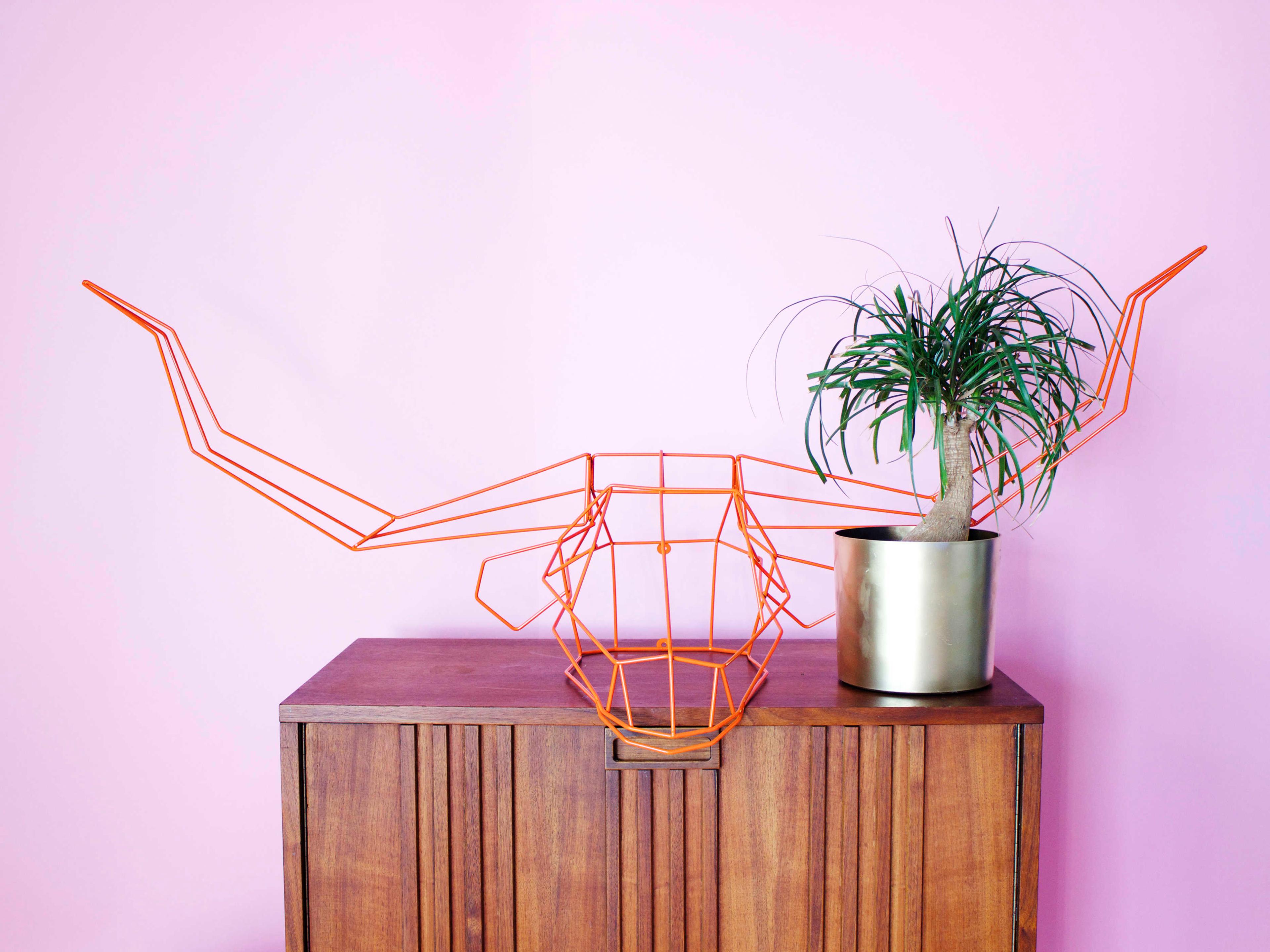 Bend Goods Outdoor Galvanized Iron Orange Long Horn Wall Decor