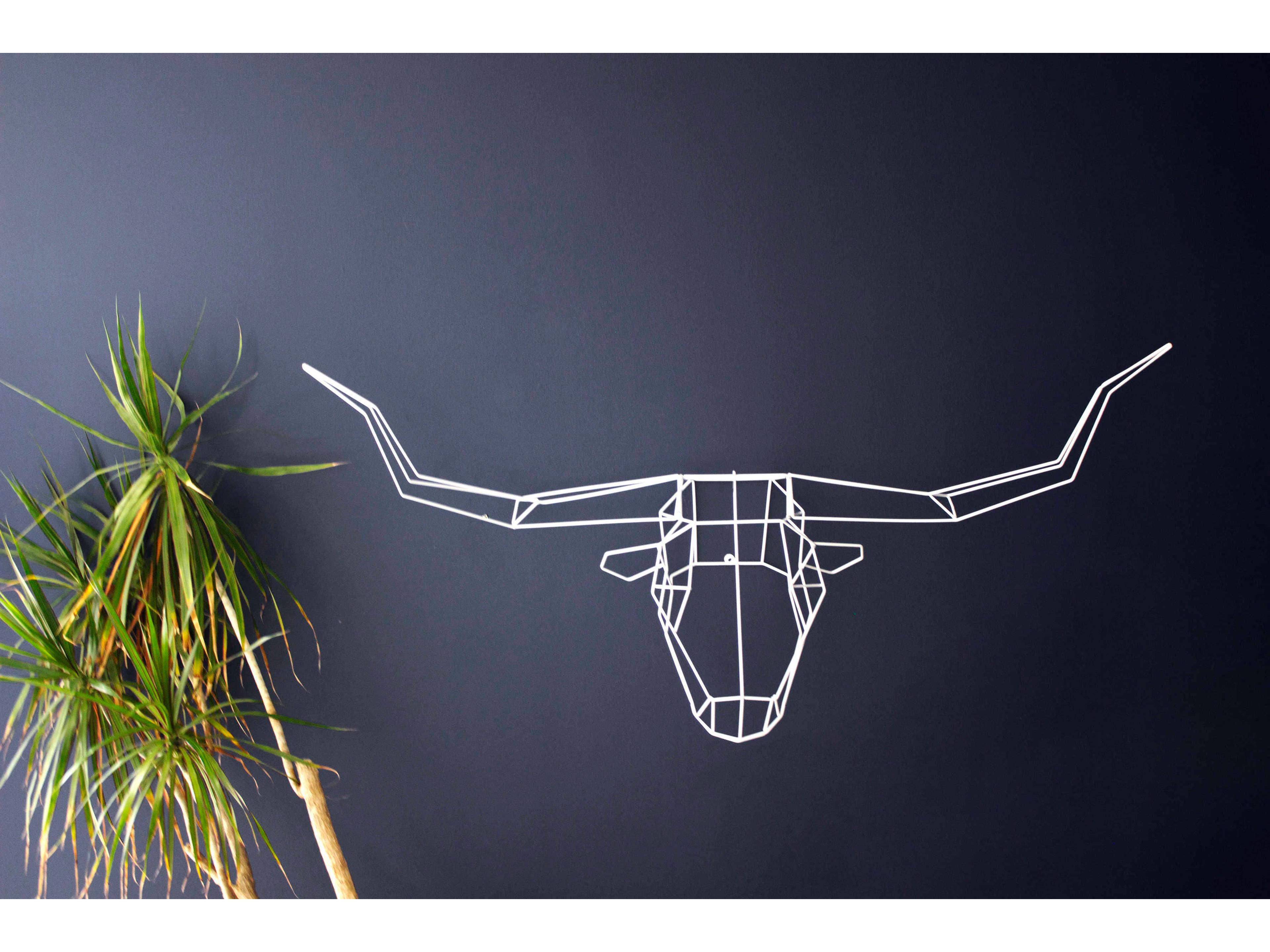 Bend Goods Outdoor Galvanized Iron White Long Horn Wall Decor