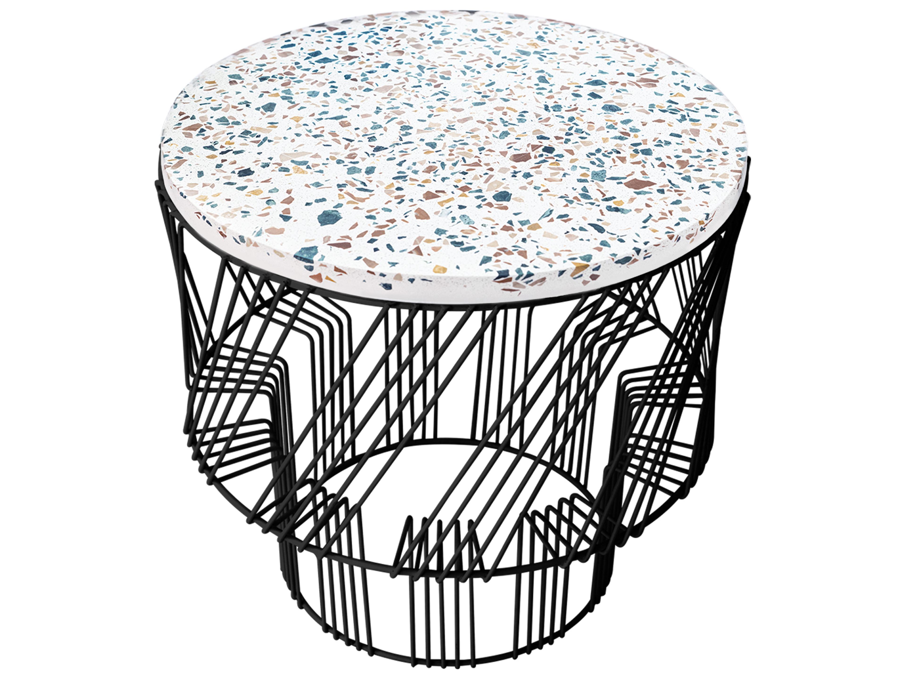 Terrazzo Galvanized Iron Black Round End Table